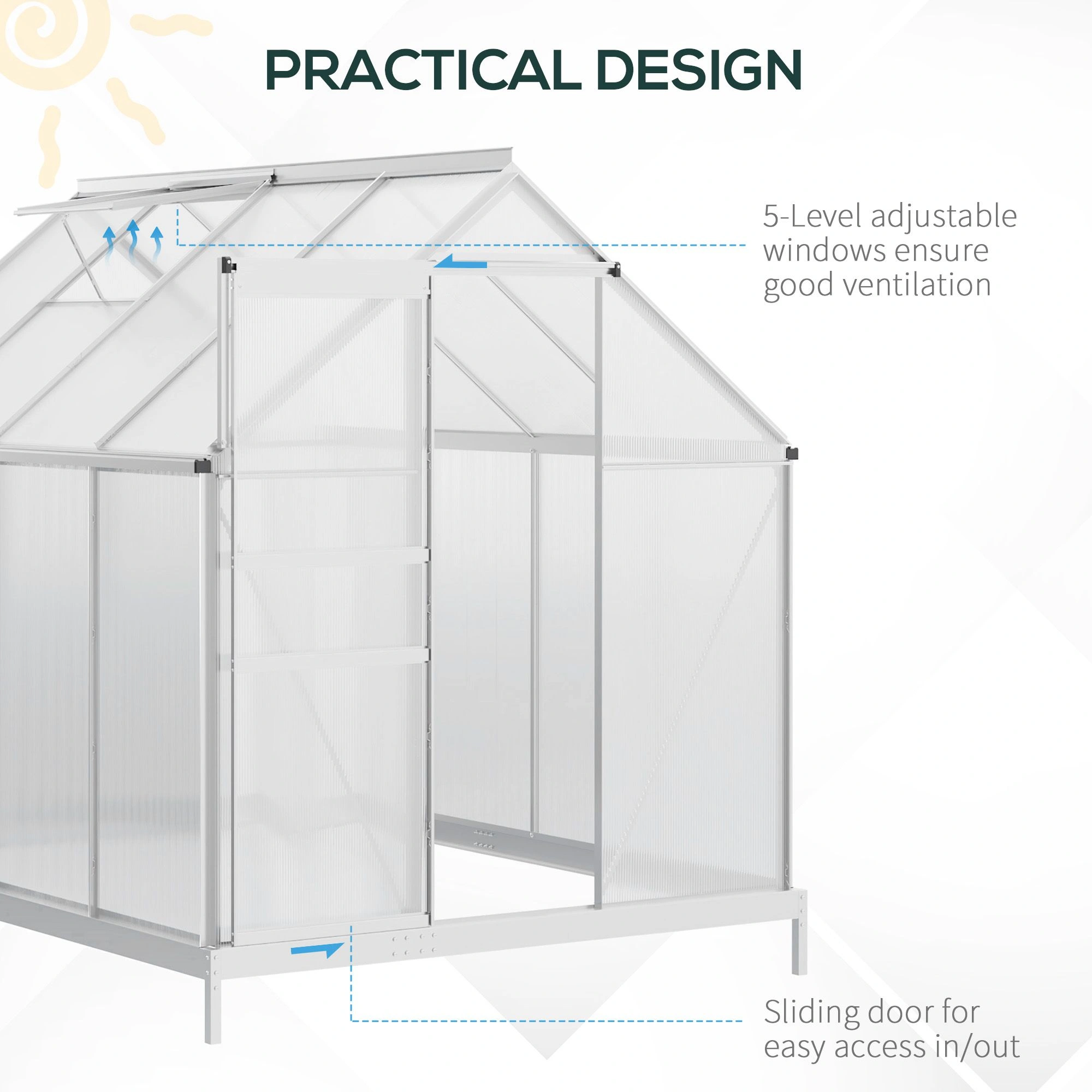 Premium Walk-in Tunnel Greenhouse - Heavy Duty Polycarbonate Plant Growing House with Roll-up Sides, 6x10ft view 2