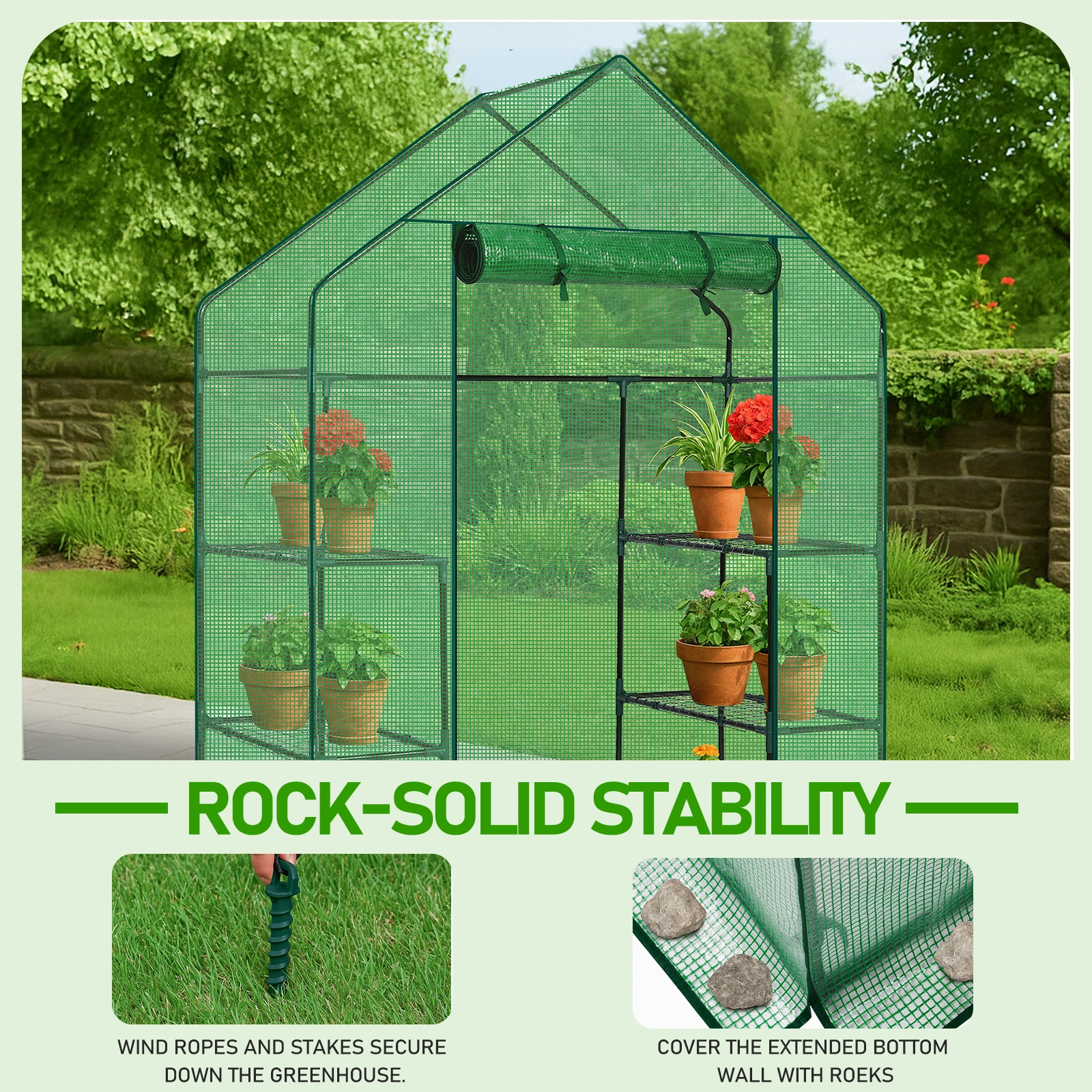 Mini Walk-in Greenhouse with PE Cover, 4-Shelf Indoor Outdoor Plant Gardening Green House for Garden Backyard, 56" x 29" x 77", Green view 10