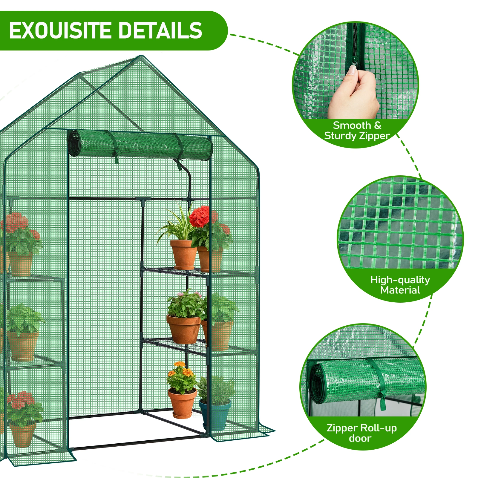 Mini Walk-in Greenhouse with PE Cover, 4-Shelf Indoor Outdoor Plant Gardening Green House for Garden Backyard, 56" x 29" x 77", Green view 12