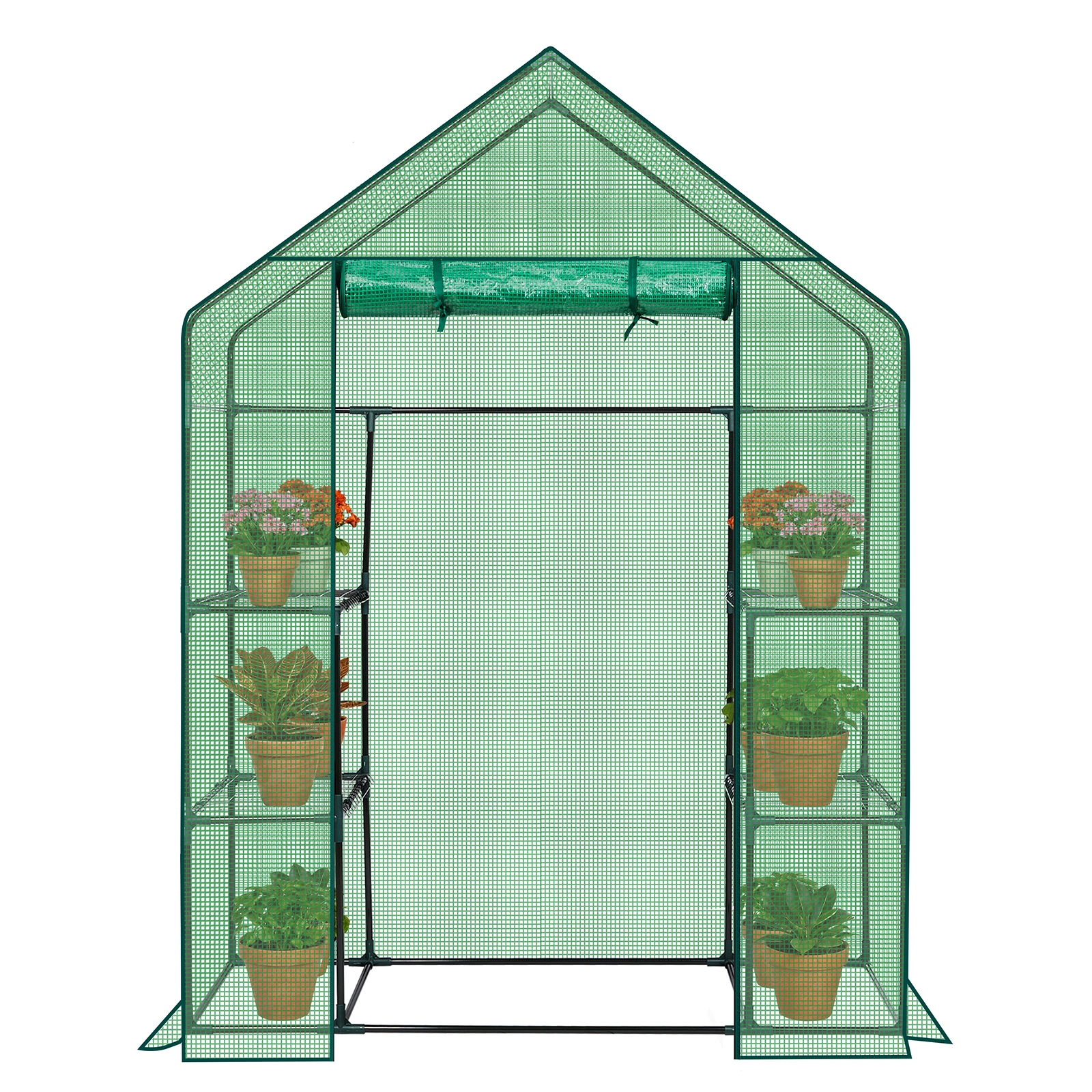 Mini Walk-in Greenhouse with PE Cover, 4-Shelf Indoor Outdoor Plant Gardening Green House for Garden Backyard, 56" x 29" x 77", Green view 13