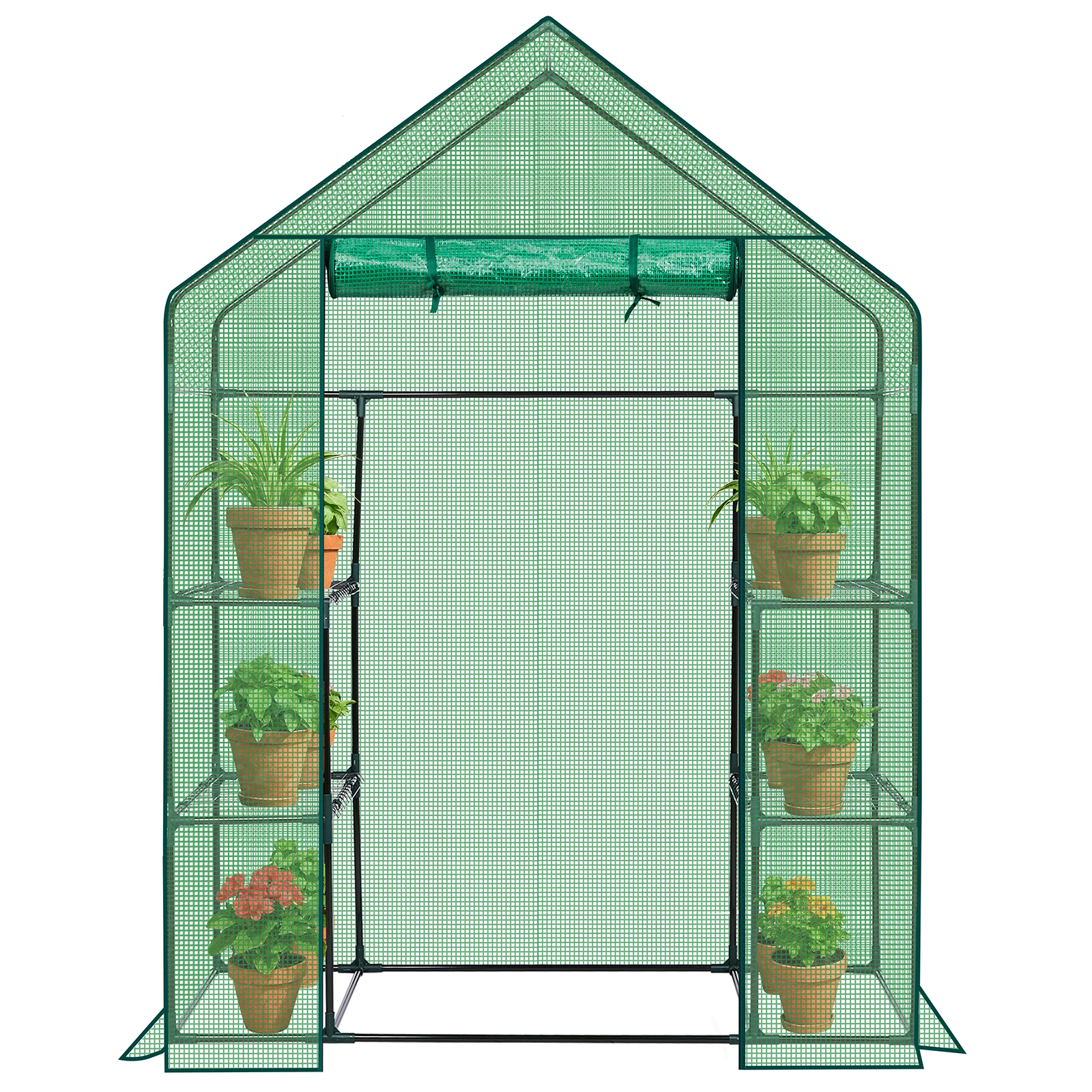 Mini Walk-in Greenhouse with PE Cover, 4-Shelf Indoor Outdoor Plant Gardening Green House for Garden Backyard, 56" x 29" x 77", Green view 15