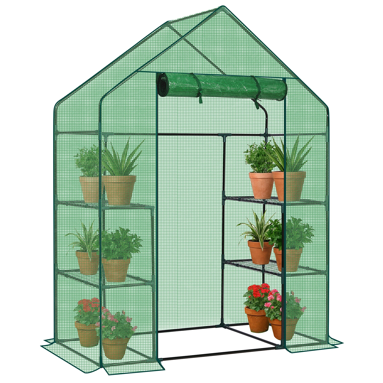 Mini Walk-in Greenhouse with PE Cover, 4-Shelf Indoor Outdoor Plant Gardening Green House for Garden Backyard, 56" x 29" x 77", Green view 16