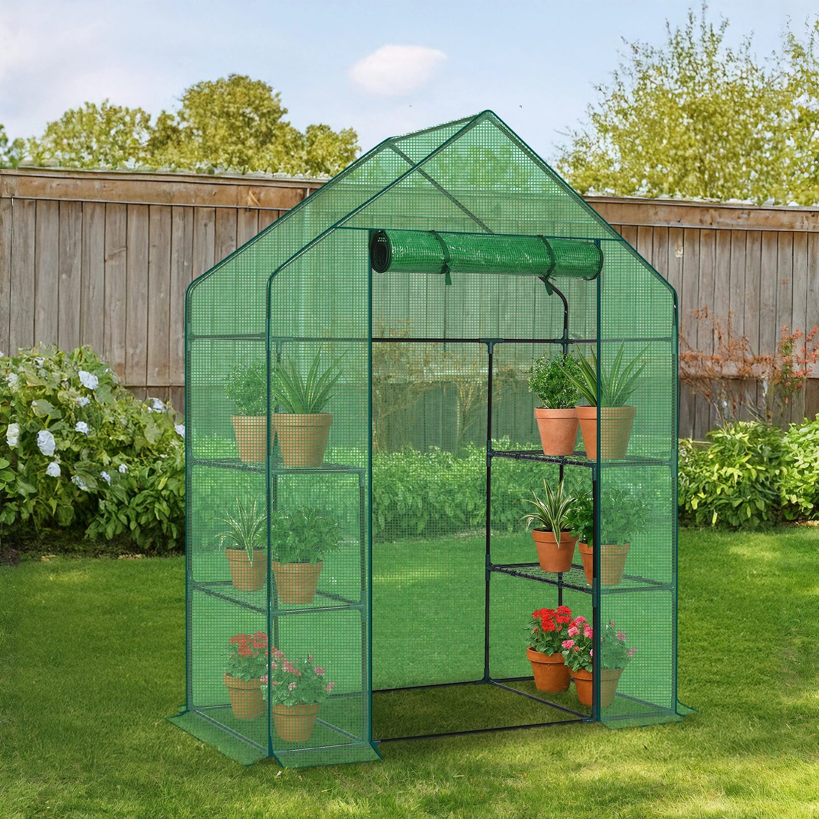 Mini Walk-in Greenhouse with PE Cover, 4-Shelf Indoor Outdoor Plant Gardening Green House for Garden Backyard, 56" x 29" x 77", Green view 18