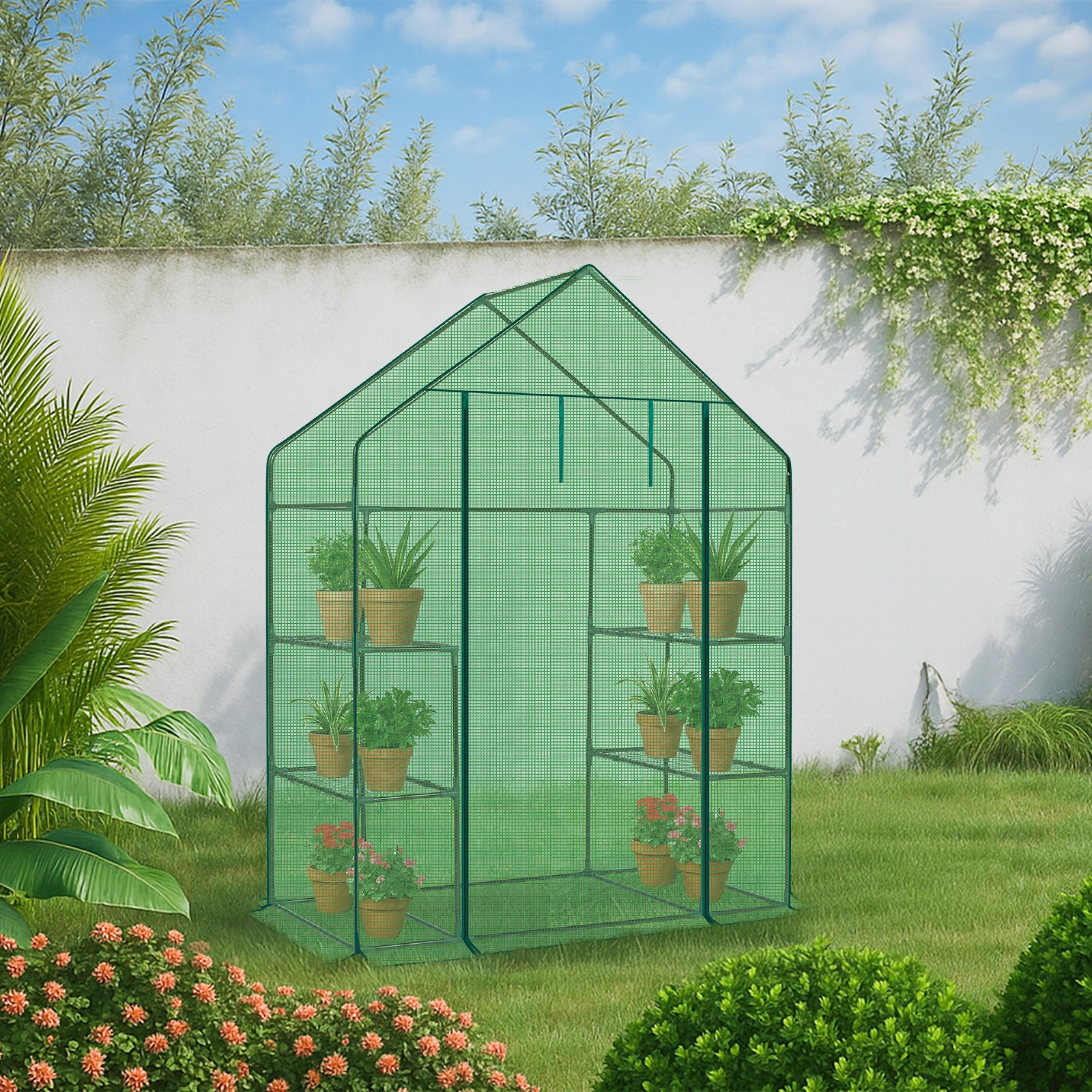 Mini Walk-in Greenhouse with PE Cover, 4-Shelf Indoor Outdoor Plant Gardening Green House for Garden Backyard, 56" x 29" x 77", Green view 20