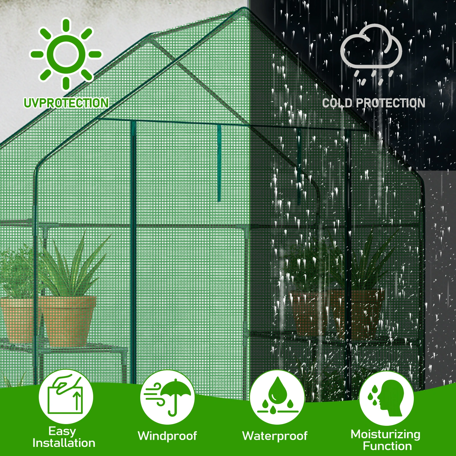 Mini Walk-in Greenhouse with PE Cover, 4-Shelf Indoor Outdoor Plant Gardening Green House for Garden Backyard, 56" x 29" x 77", Green view 3