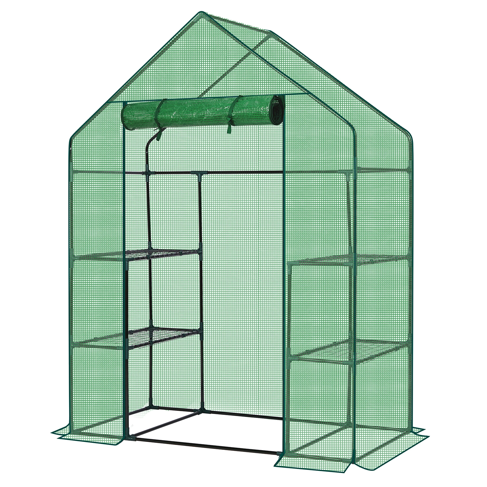 Mini Walk-in Greenhouse with PE Cover, 4-Shelf Indoor Outdoor Plant Gardening Green House for Garden Backyard, 56" x 29" x 77", Green view 4