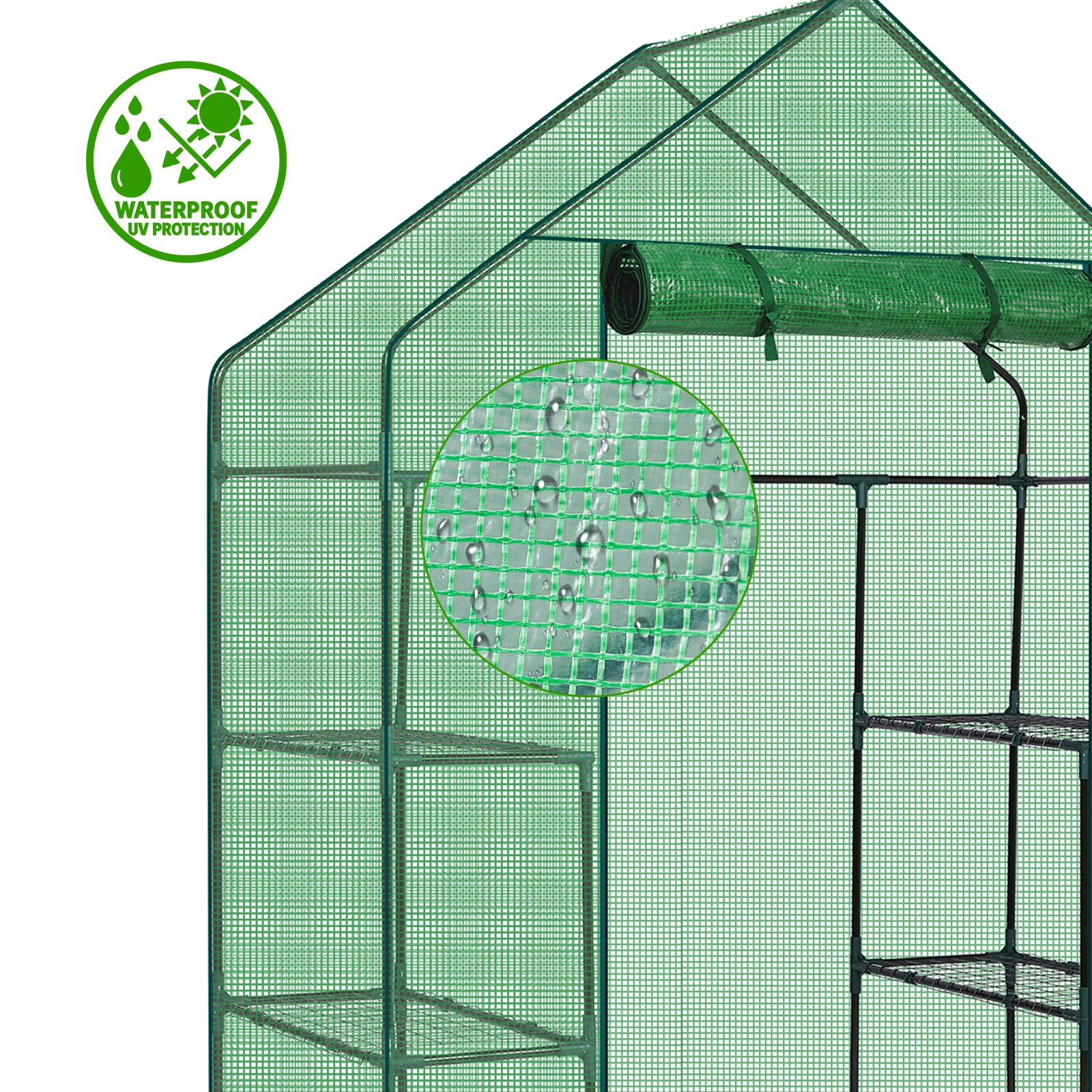 Mini Walk-in Greenhouse with PE Cover, 4-Shelf Indoor Outdoor Plant Gardening Green House for Garden Backyard, 56" x 29" x 77", Green view 6