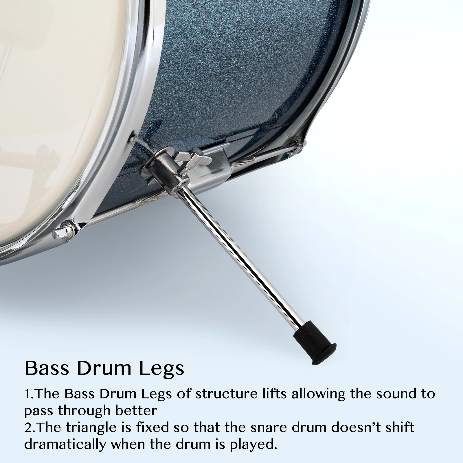 14"x10" 3-Pieces Junior Kids Drum Set Kit Pedal Drum Stick Wrench Drum Stool Sky Blue view 10