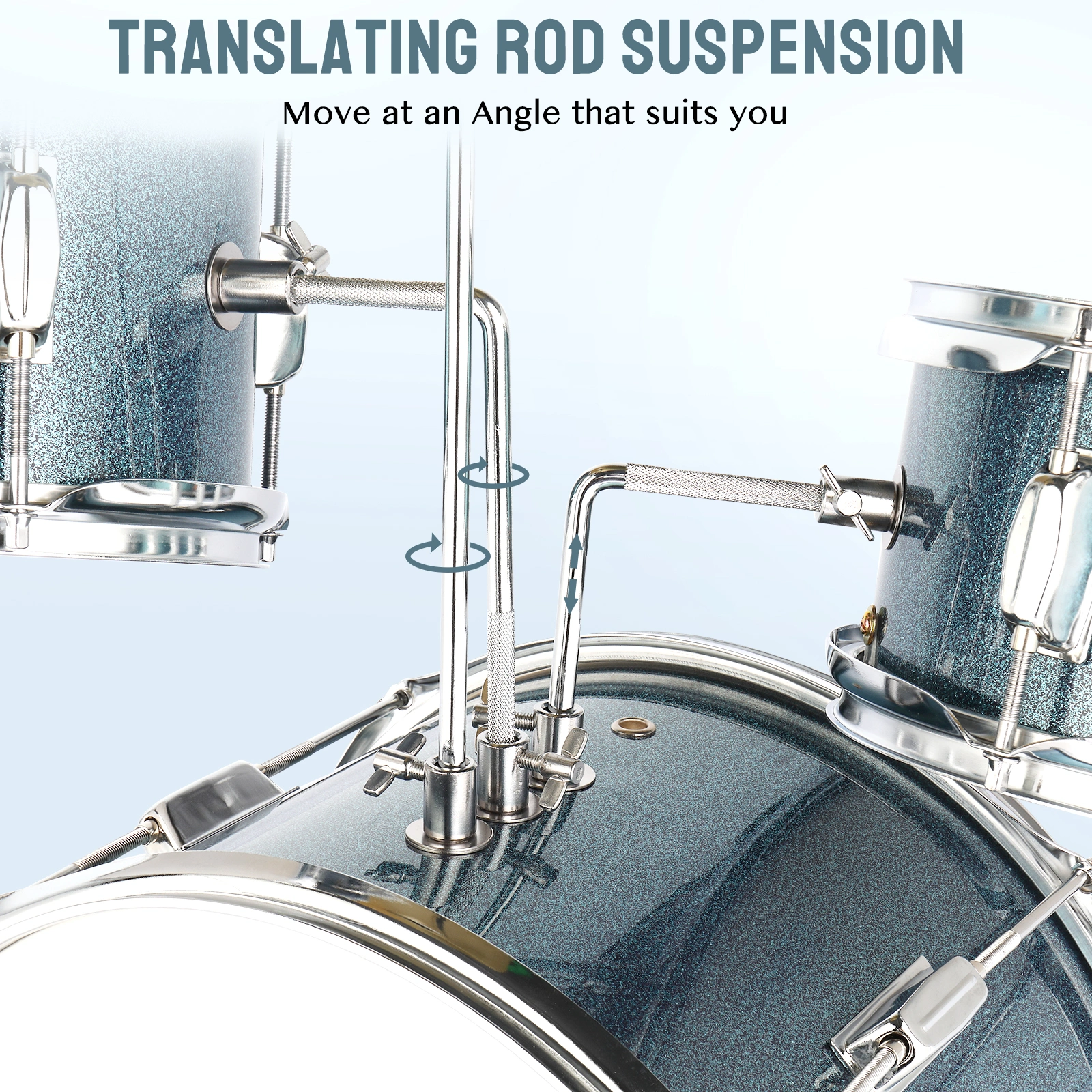 14"x10" 3-Pieces Junior Kids Drum Set Kit Pedal Drum Stick Wrench Drum Stool Sky Blue view 11