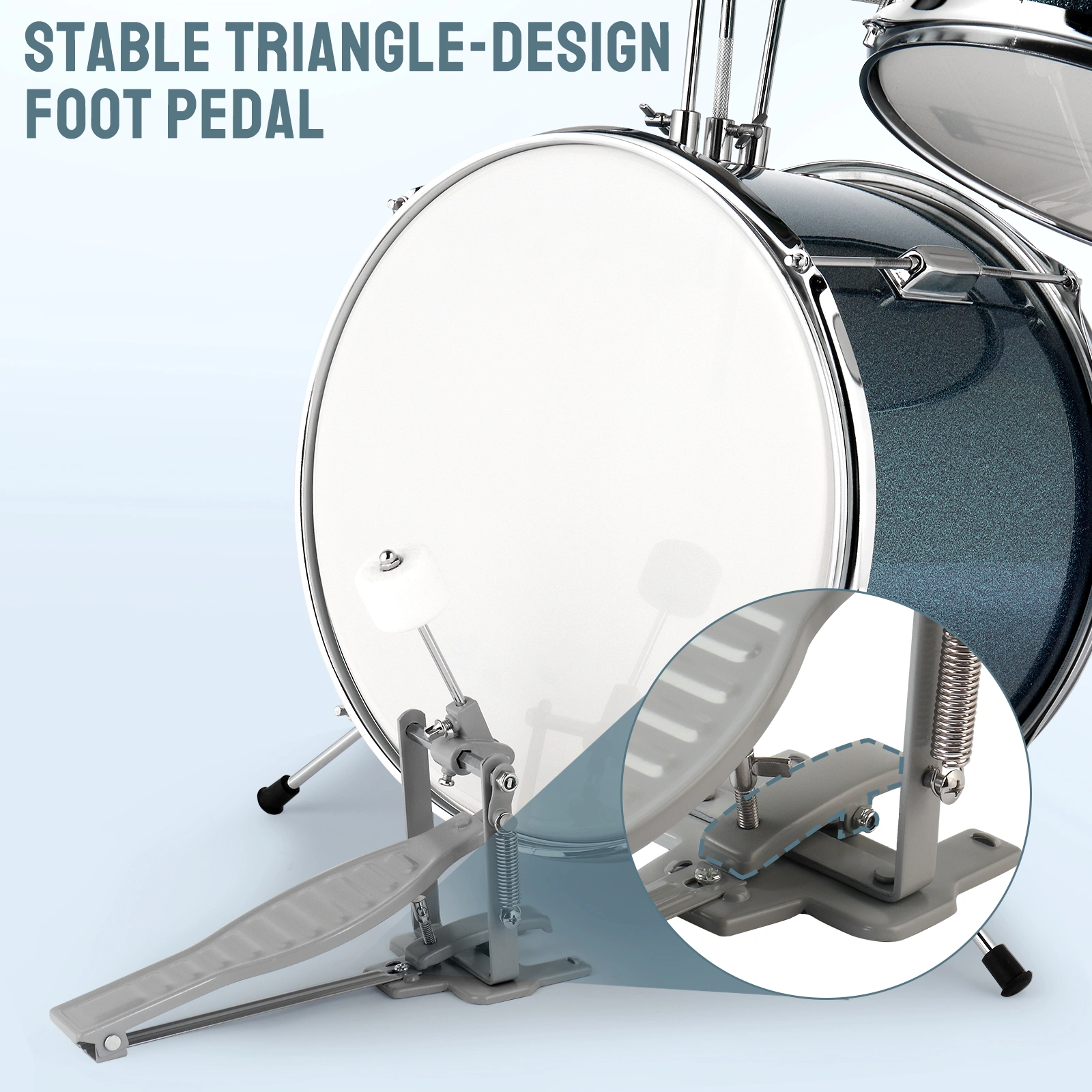 14"x10" 3-Pieces Junior Kids Drum Set Kit Pedal Drum Stick Wrench Drum Stool Sky Blue view 7