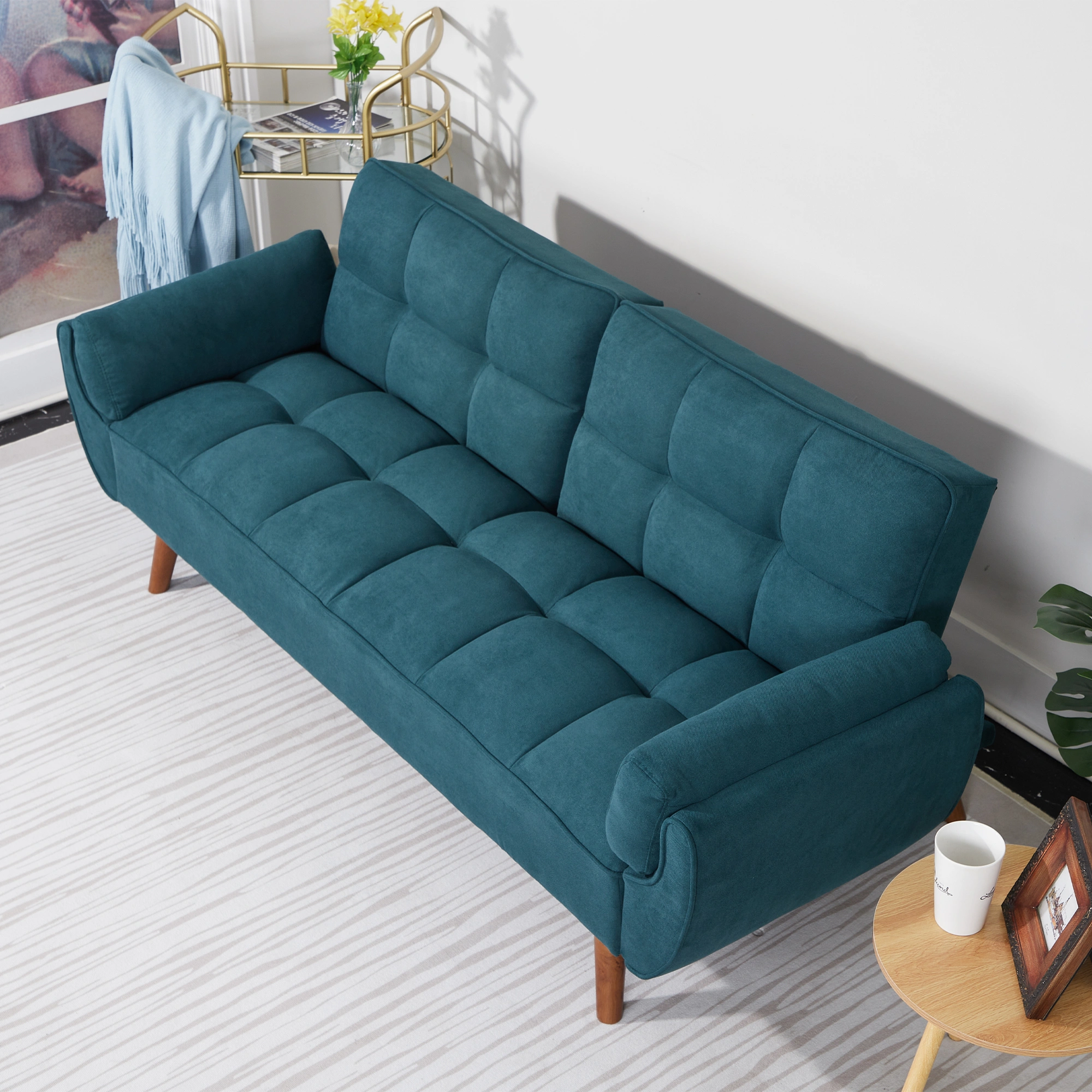 75 Inch Flared Arm Convertible Sleeper Sofa Bed, Green Fabric Upholstery, 3-Seater Couch view 2