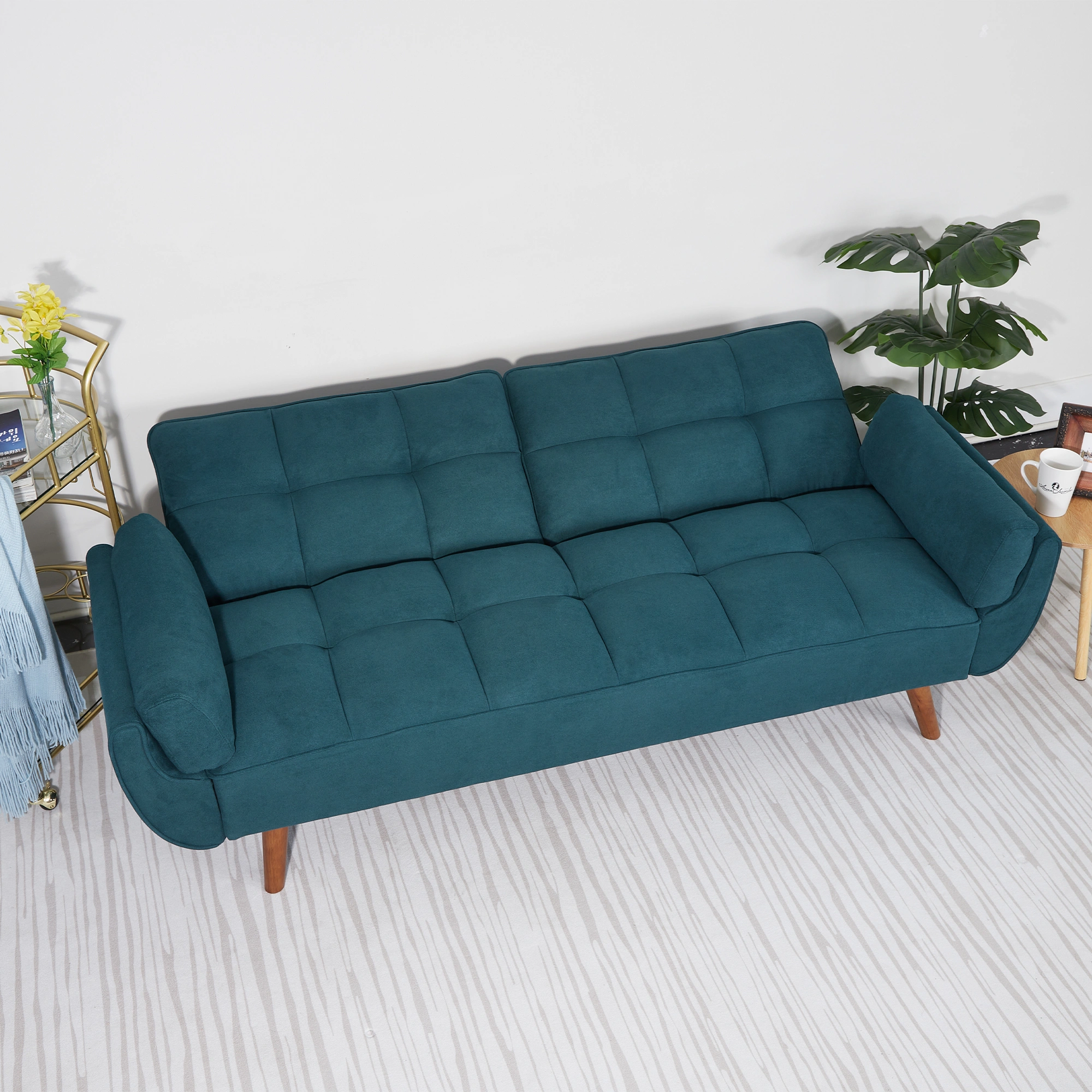 75 Inch Flared Arm Convertible Sleeper Sofa Bed, Green Fabric Upholstery, 3-Seater Couch view 5