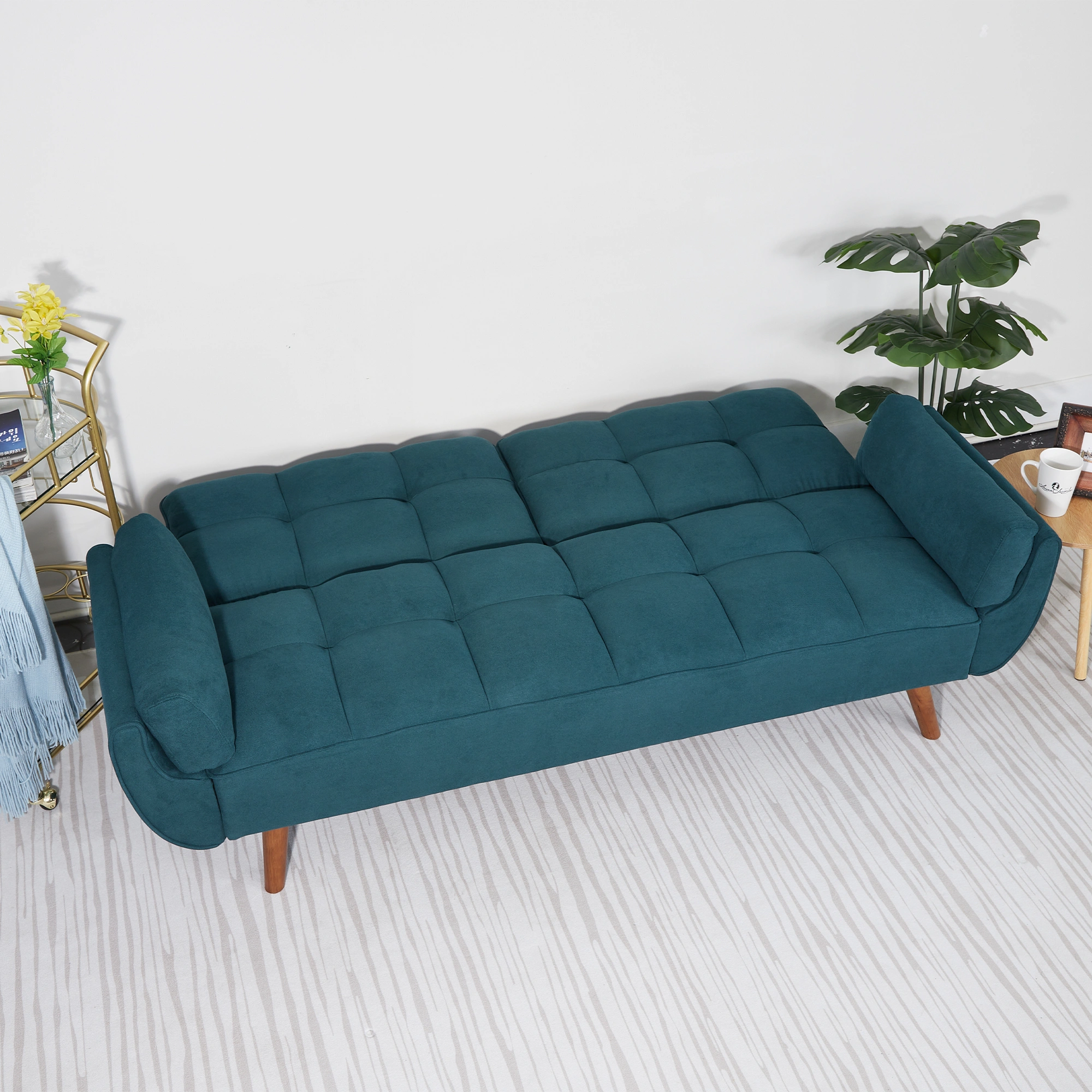 75 Inch Flared Arm Convertible Sleeper Sofa Bed, Green Fabric Upholstery, 3-Seater Couch view 6