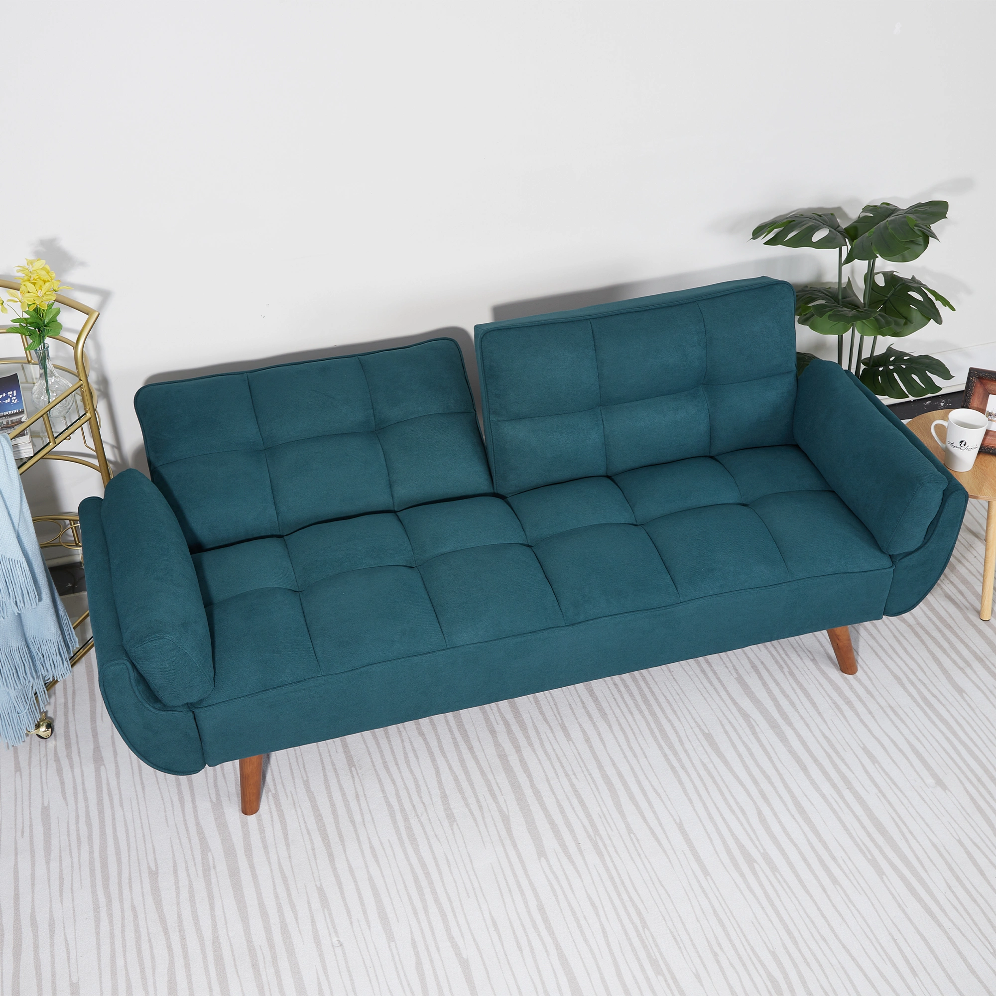 75 Inch Flared Arm Convertible Sleeper Sofa Bed, Green Fabric Upholstery, 3-Seater Couch view 7