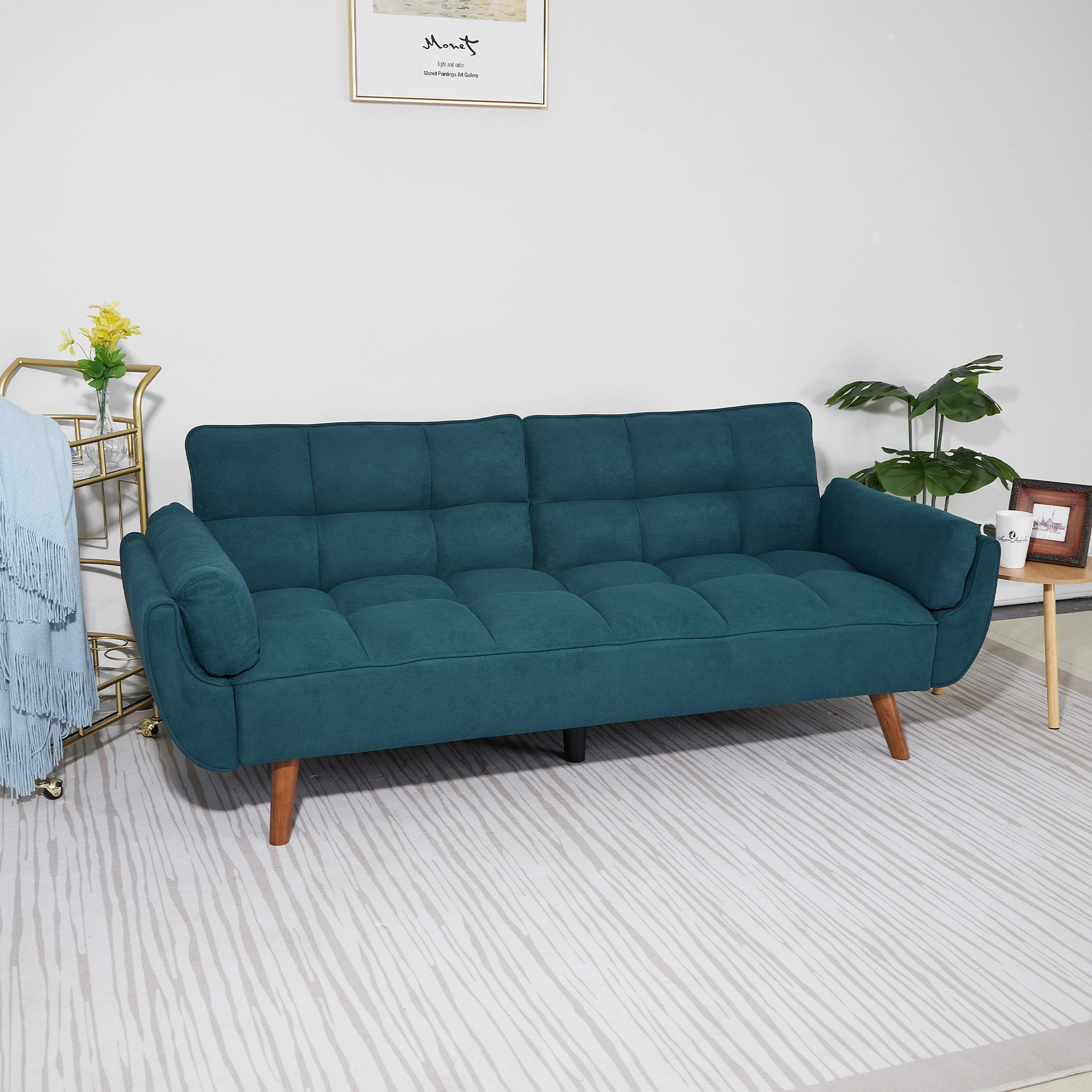 75 Inch Flared Arm Convertible Sleeper Sofa Bed, Green Fabric Upholstery, 3-Seater Couch view 9