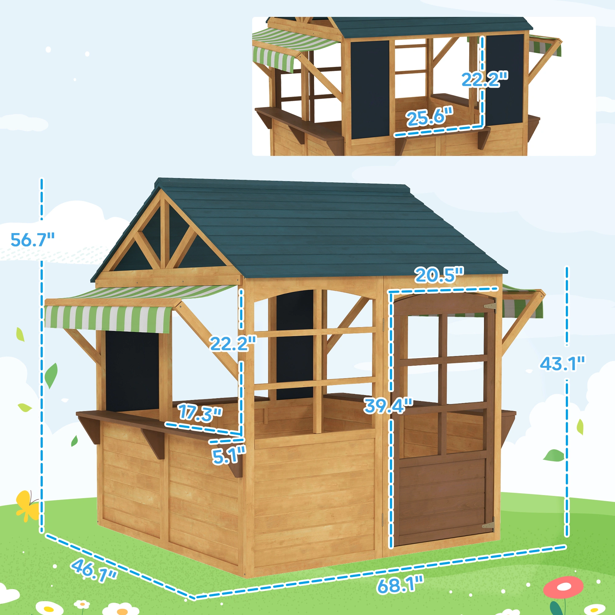 Garden Wooden Playhouse for Kids - Outdoor Indoor Fort with Slide & Roof, Large Kids Play Tent House for Toddlers Ages 3-8 view 2