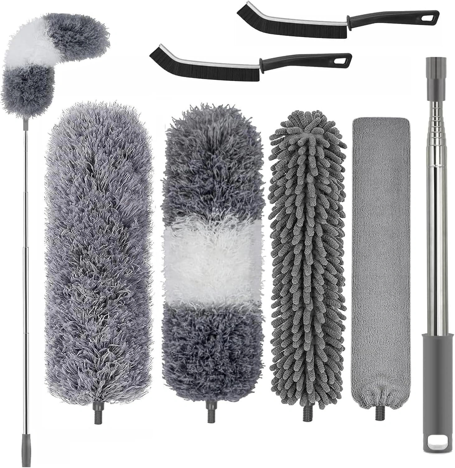 7 Pcs Microfiber Duster Set, Telescopic Extendable Washable Dusting Wand for Ceilings & Curtains view 2