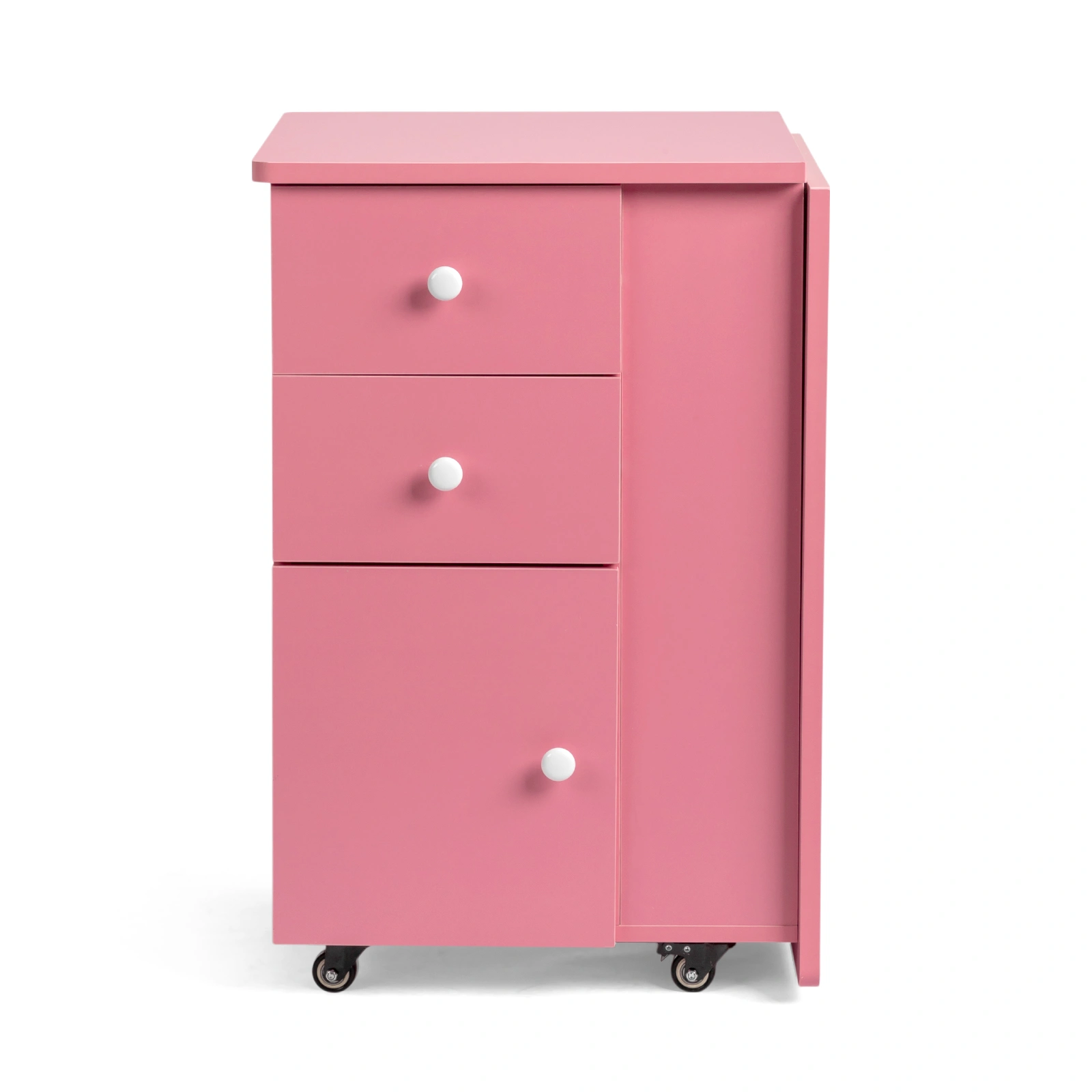 Nail Desk Folding Table, Pink MDF Manicure Station w/ 2 Drawers & 1 Door Cabinet for Nail Art Salon Home Beauty view 6