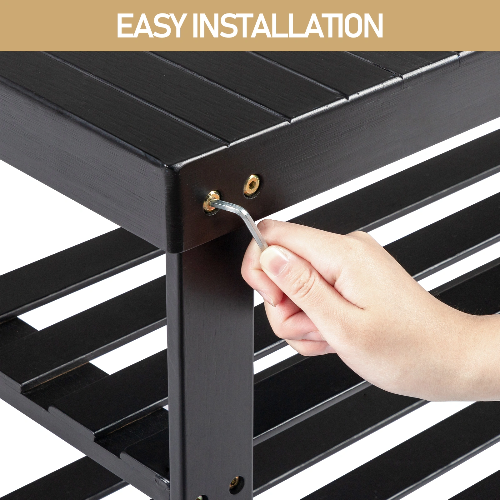 3-Tier Seamless Top Bamboo Shoe Rack view 9