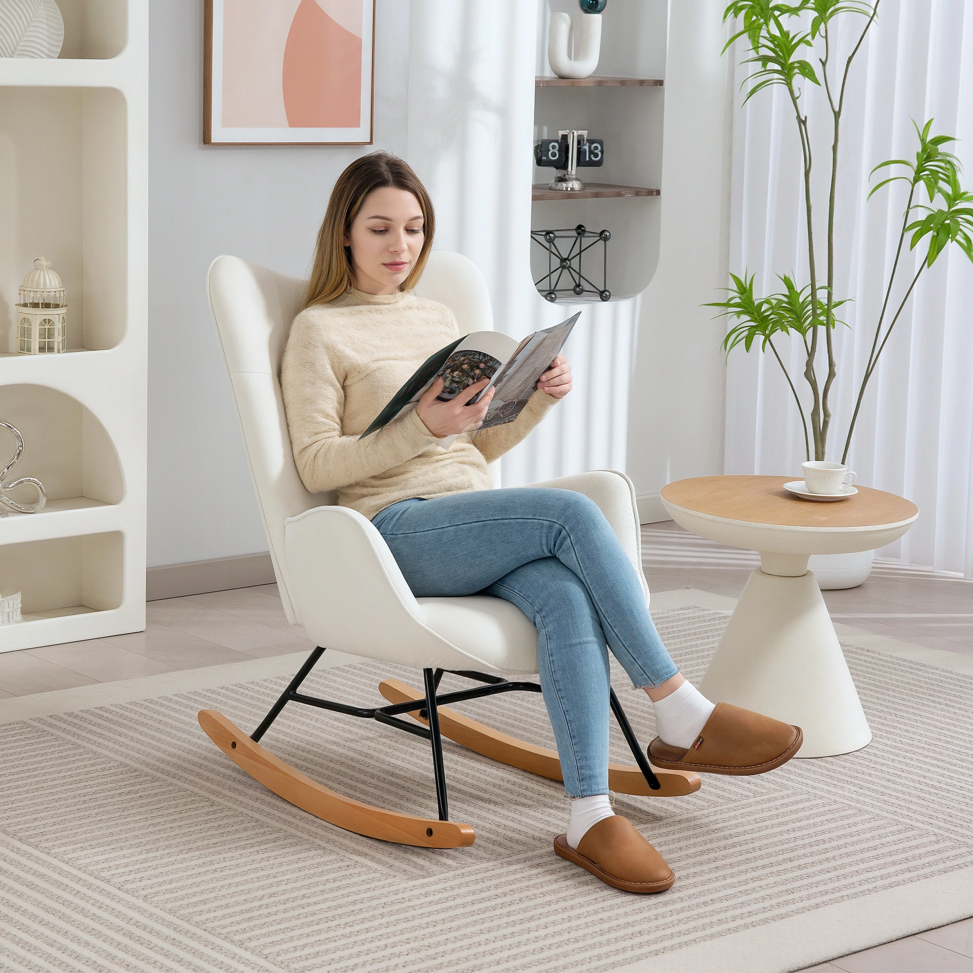 Classic Wooden Rocking Chair, Glider Rocker Chair for Living Room, Bedroom, Nursery, Home Decor, Easy Assembly, Sturdy & Comfortable