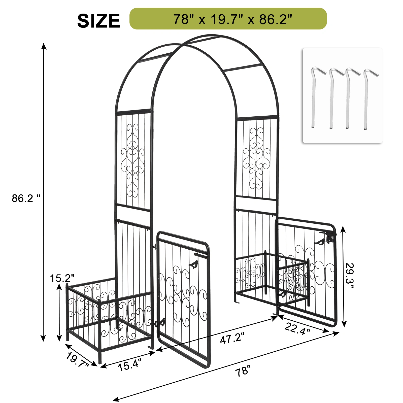 198.5*50*219cm Courtyard Arc Top With Door With Planting Frame Iron Art Iron Arch Black view 14