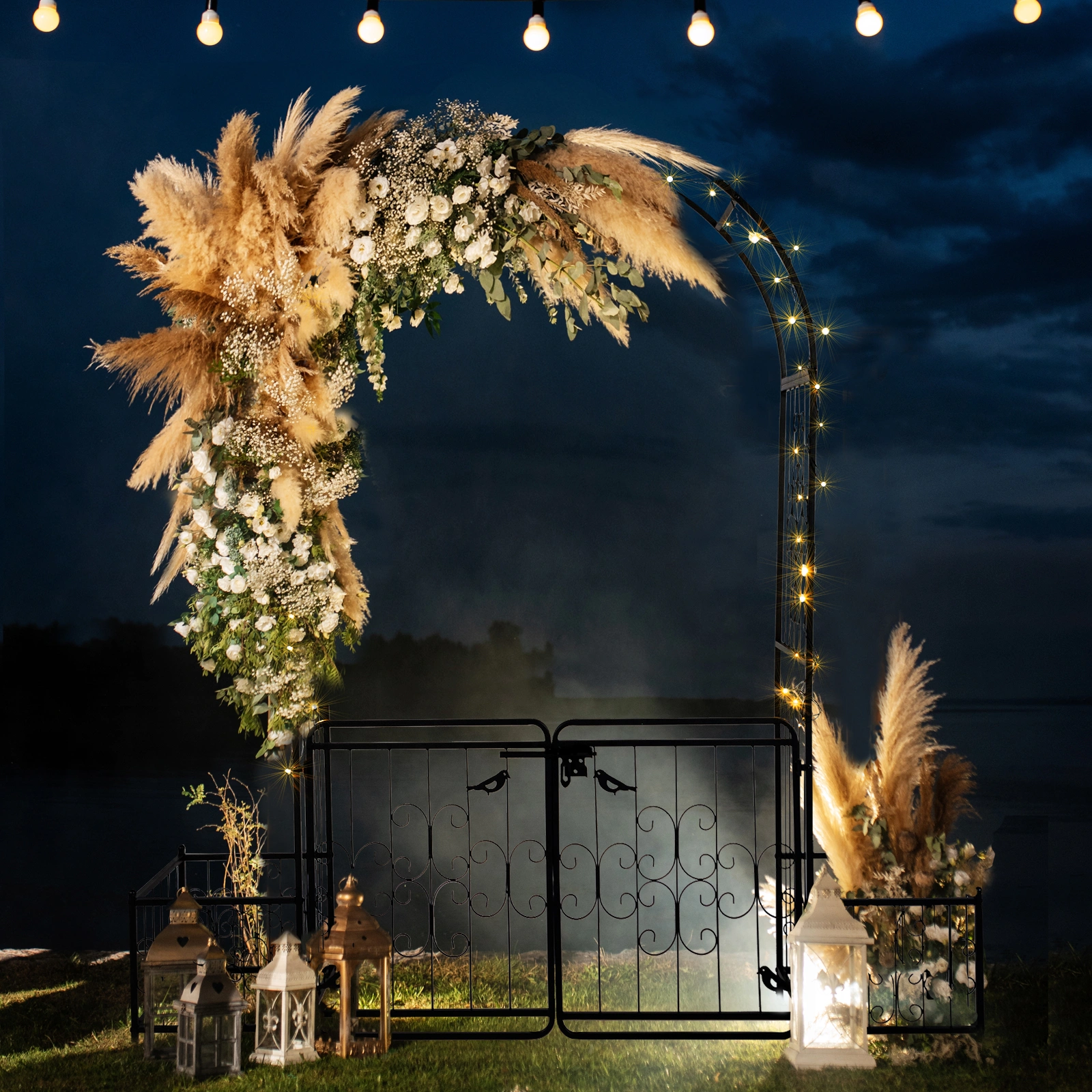 198.5*50*219cm Courtyard Arc Top With Door With Planting Frame Iron Art Iron Arch Black view 15