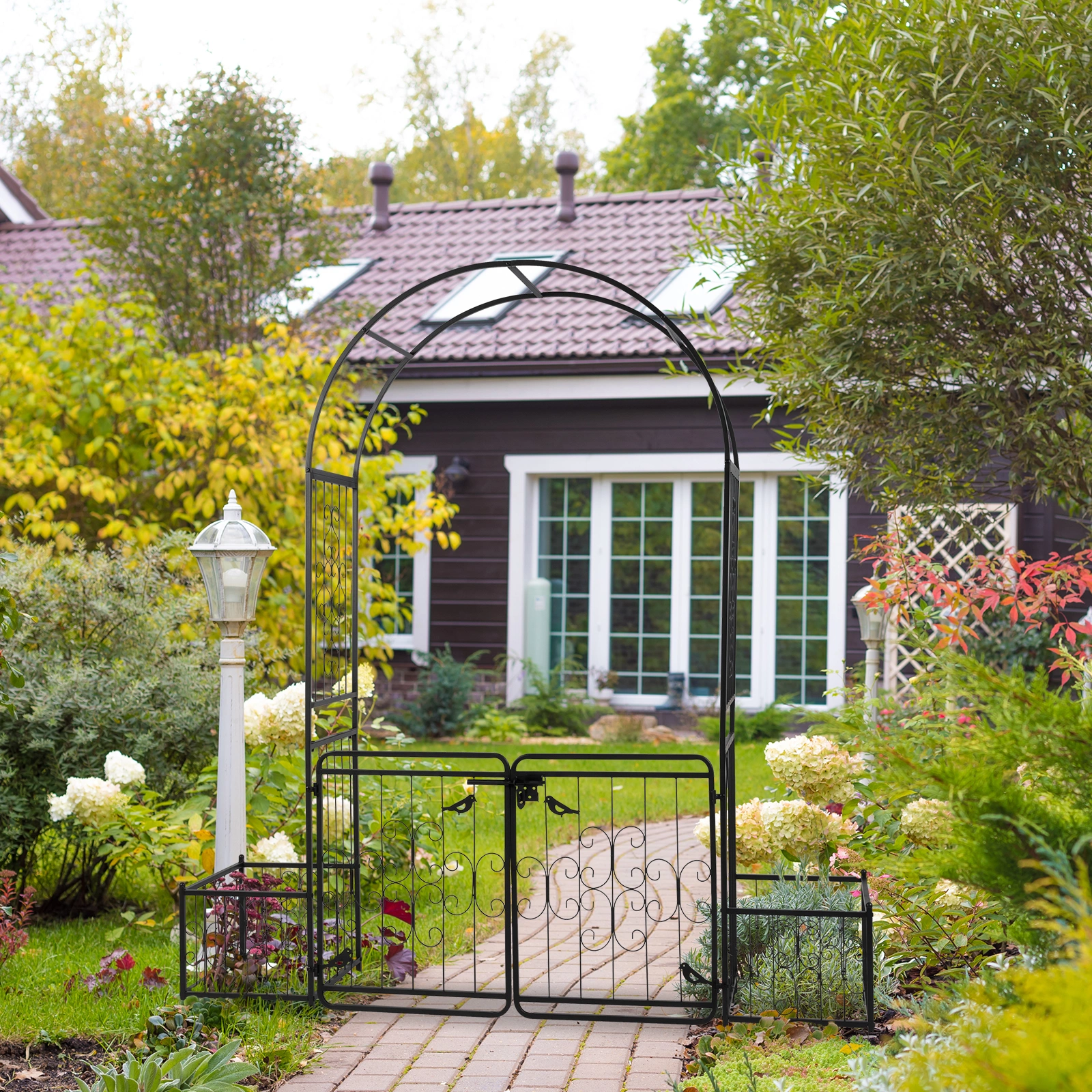 198.5*50*219cm Courtyard Arc Top With Door With Planting Frame Iron Art Iron Arch Black view 17