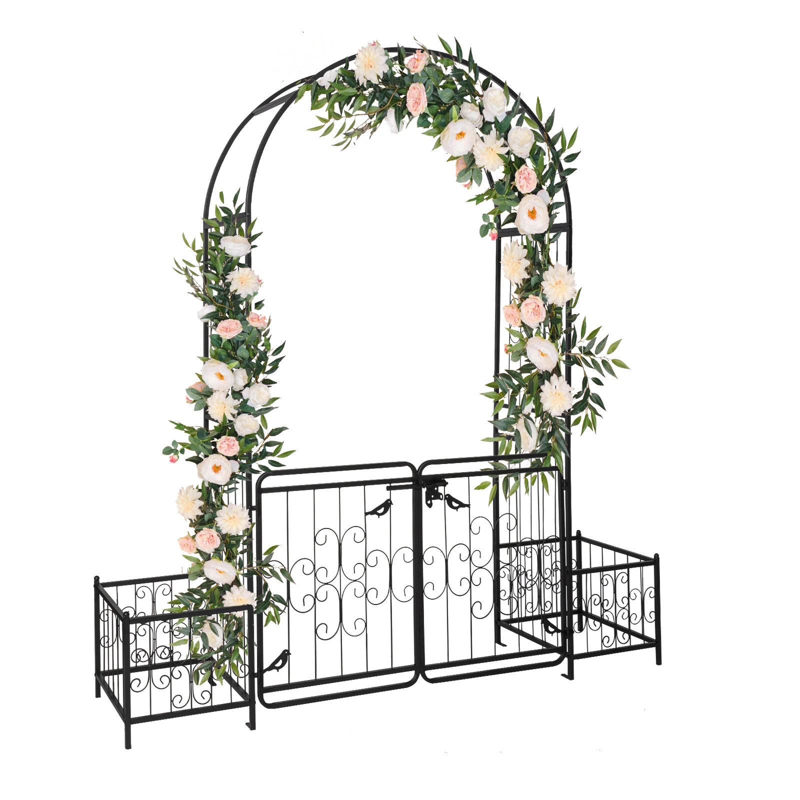198.5*50*219cm Courtyard Arc Top With Door With Planting Frame Iron Art Iron Arch Black view 2