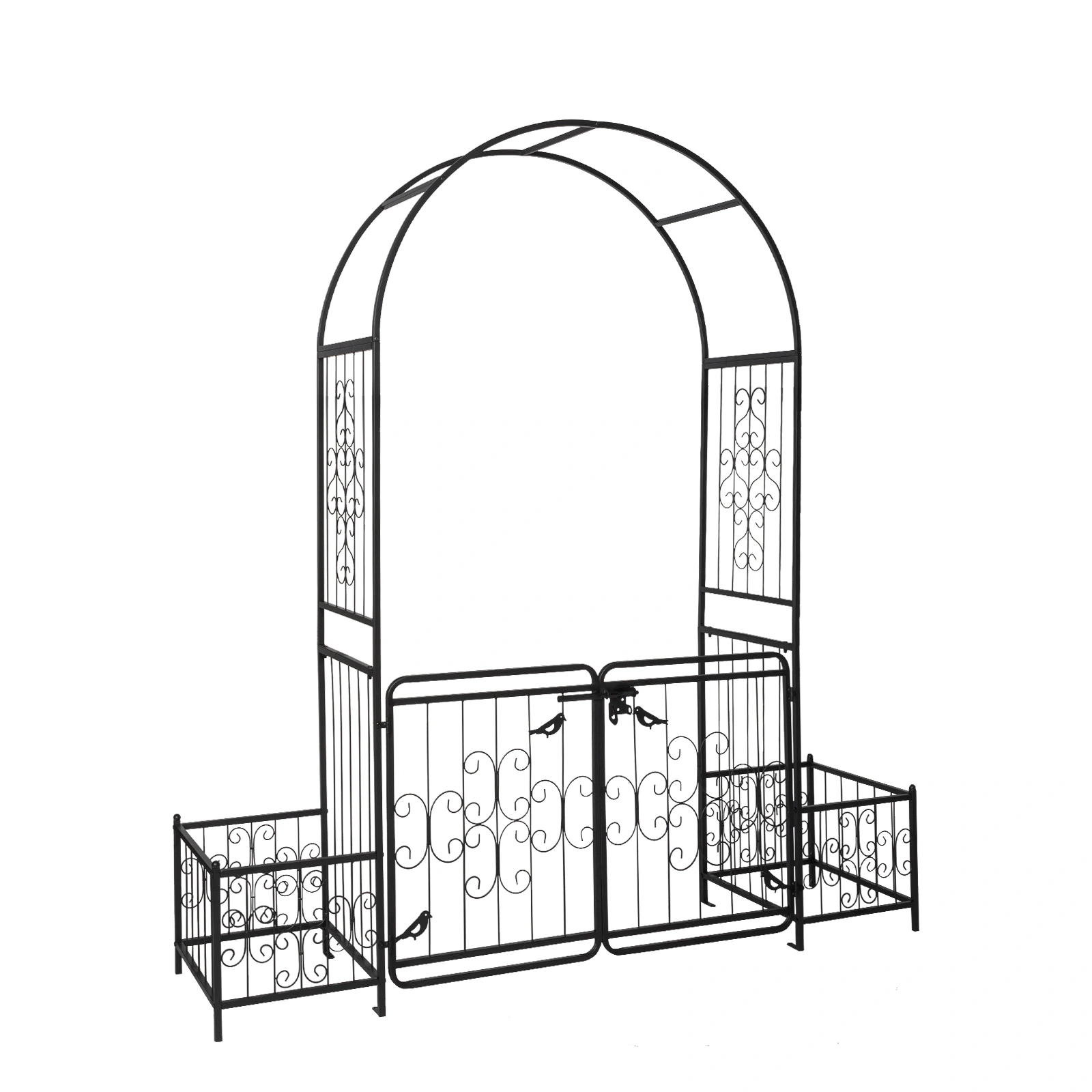 198.5*50*219cm Courtyard Arc Top With Door With Planting Frame Iron Art Iron Arch Black view 8