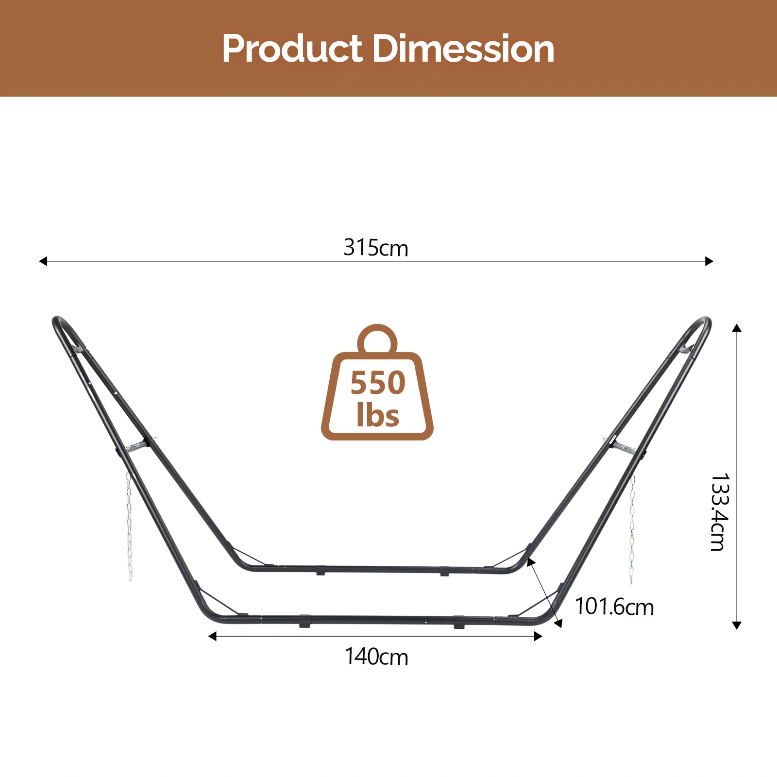 Double-Barrel Hammock Stand Only, Heavy Duty Iron Hammock Frame for All Hammocks, Easy Assembly Hammock Hanging Stand for Garden, Courtyard and Balcony, Black view 2