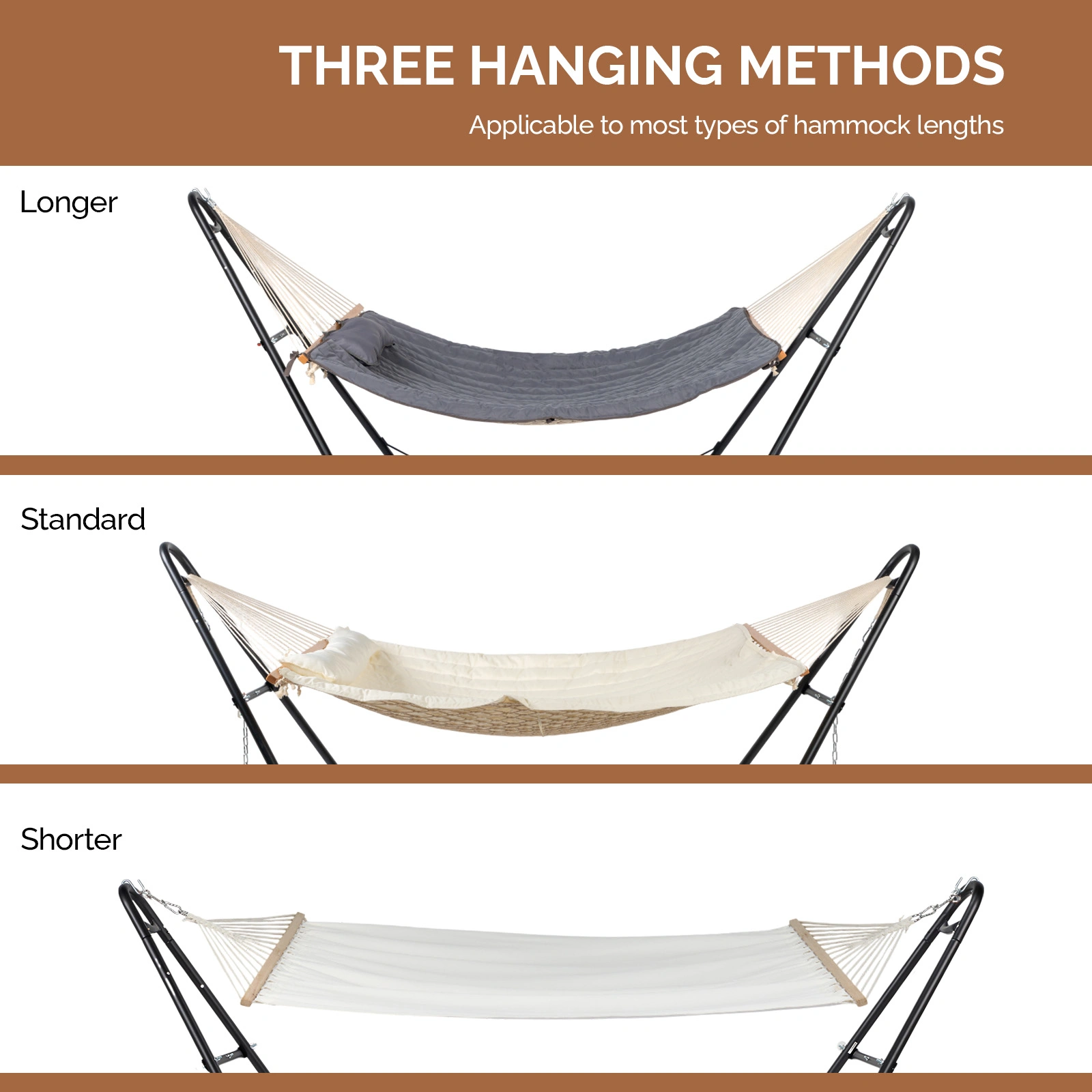 Double-Barrel Hammock Stand Only, Heavy Duty Iron Hammock Frame for All Hammocks, Easy Assembly Hammock Hanging Stand for Garden, Courtyard and Balcony, Black view 4