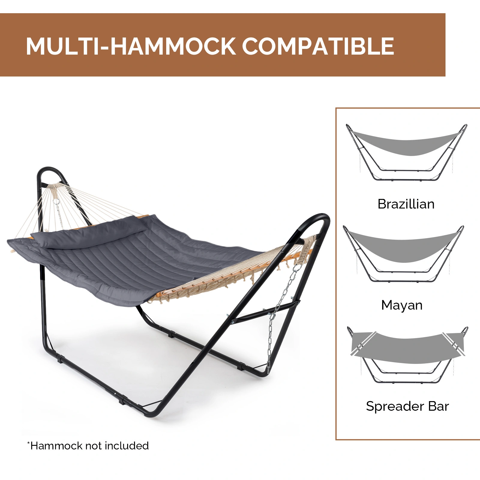 Double-Barrel Hammock Stand Only, Heavy Duty Iron Hammock Frame for All Hammocks, Easy Assembly Hammock Hanging Stand for Garden, Courtyard and Balcony, Black view 7