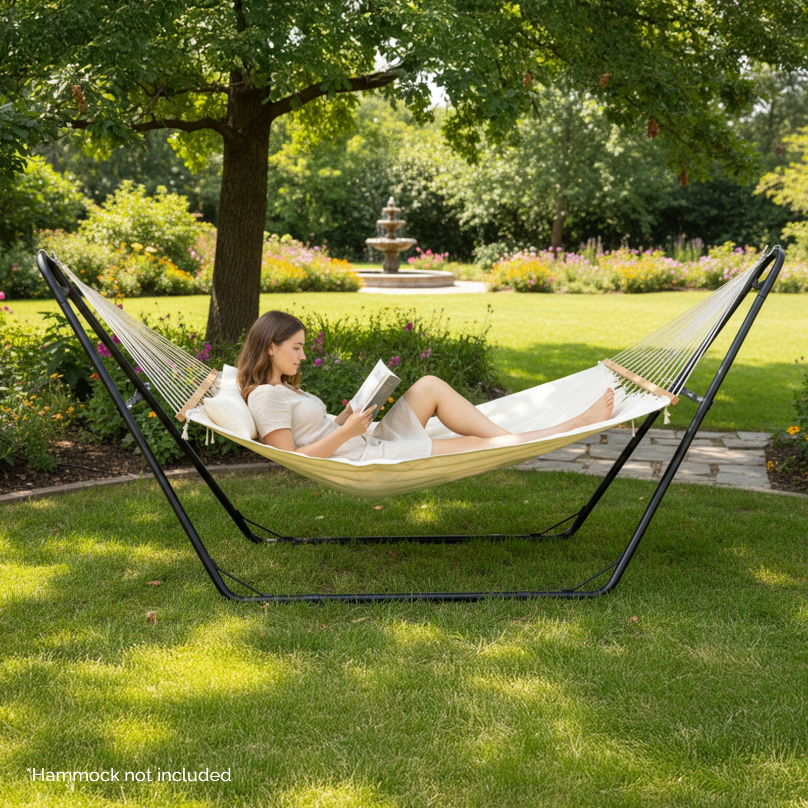 Double-Barrel Hammock Stand Only, Heavy Duty Iron Hammock Frame for All Hammocks, Easy Assembly Hammock Hanging Stand for Garden, Courtyard and Balcony, Black view 9