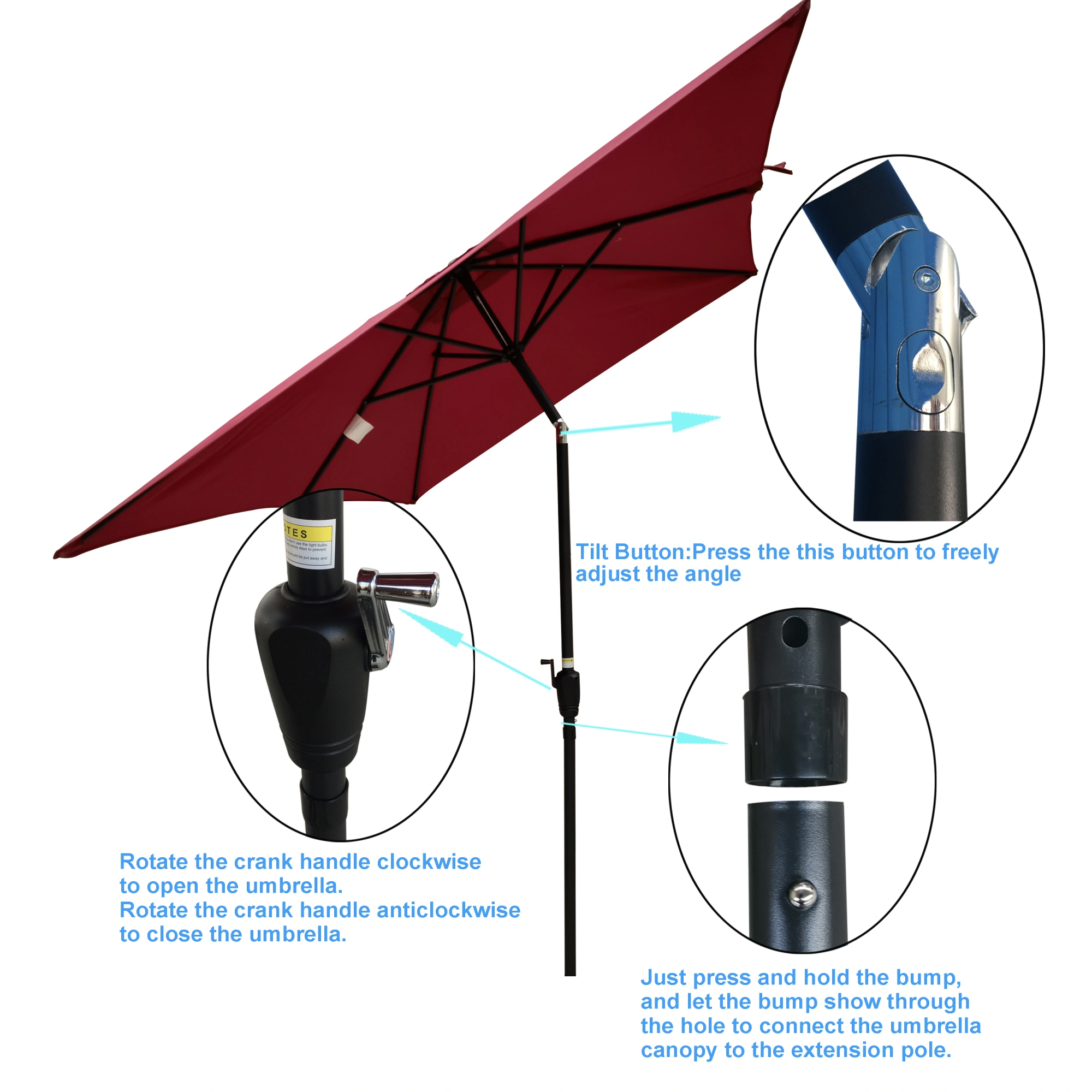 6x9ft Patio Umbrella Outdoor, Rectangular Waterproof Garden Umbrella with Crank & Push Button Tilt, No Sk view 7