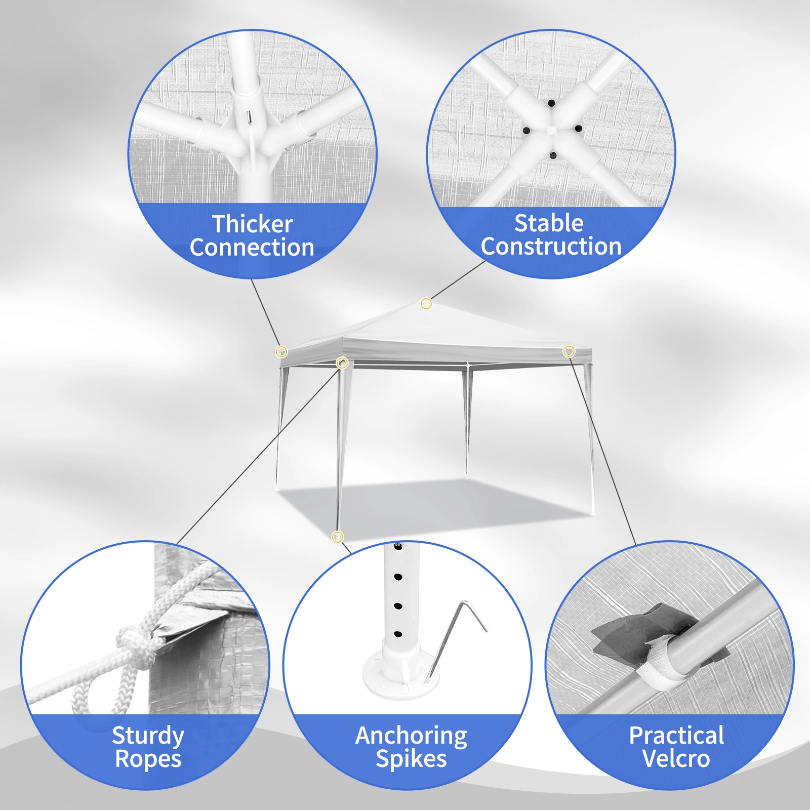 10x10ft White Pop-Up Canopy Tent - PE Fabric, Powder Coated Steel Frame, No Sidewalls view 3