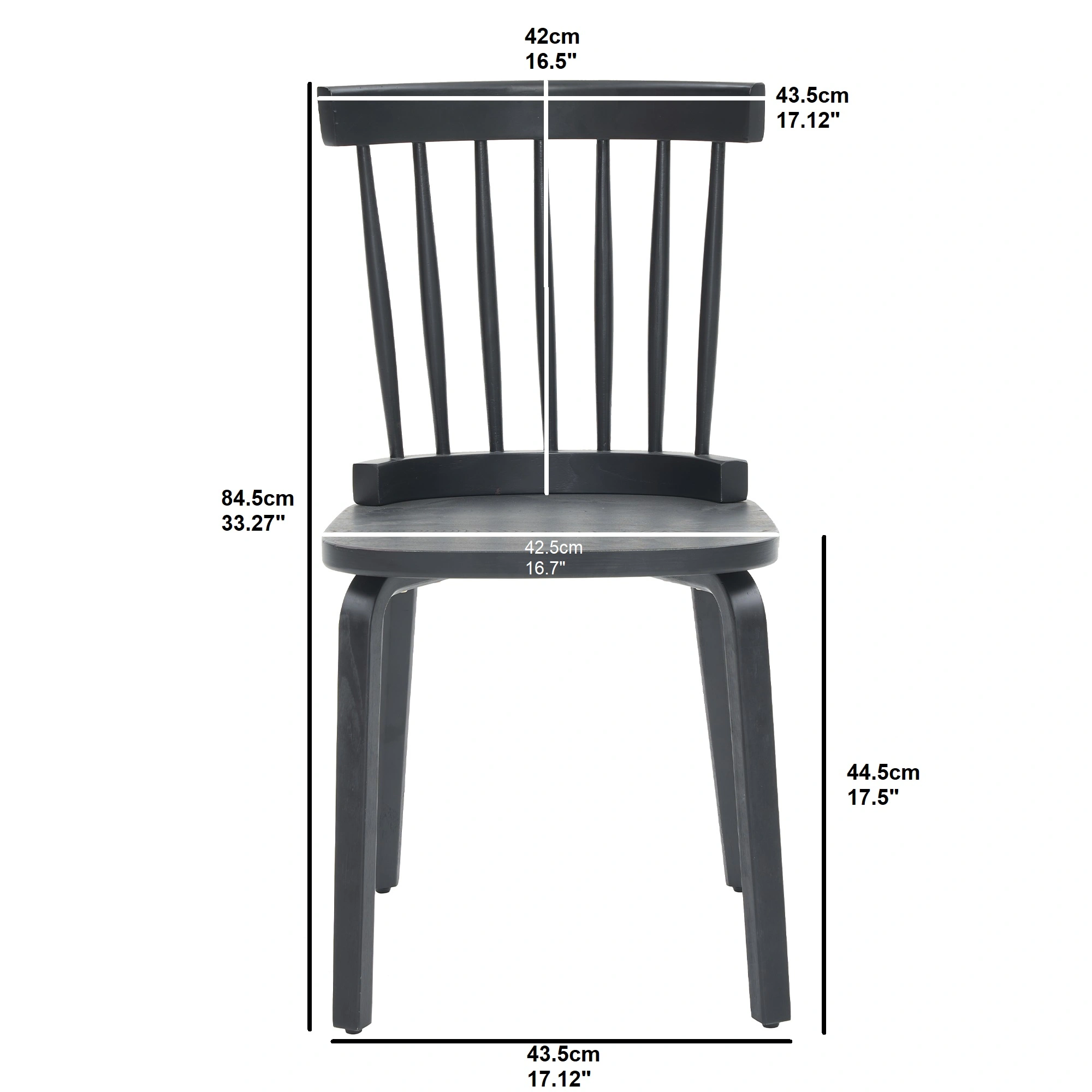 Windsor Dining Chairs Set of 2,Wood Farmhouse Spindle Back, Widen Seat, Mid-Century Modern French Country Style, for Living Room Restaurant, Black view 5