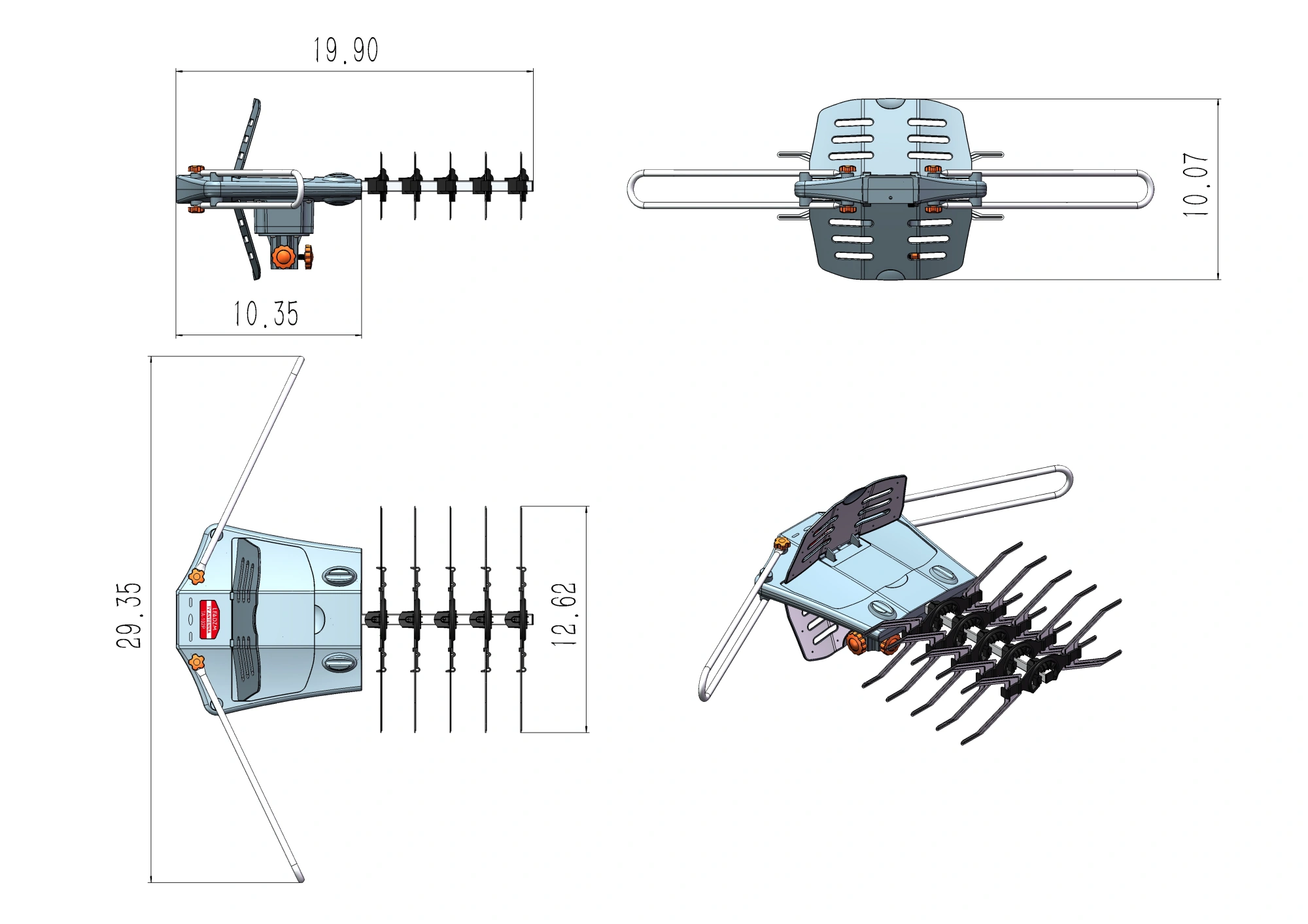 TA-102Y 360-Degree Rotation UV Dual Bands 28-36dB Outdoor Antenna Dovetail Guide without Stand view 16