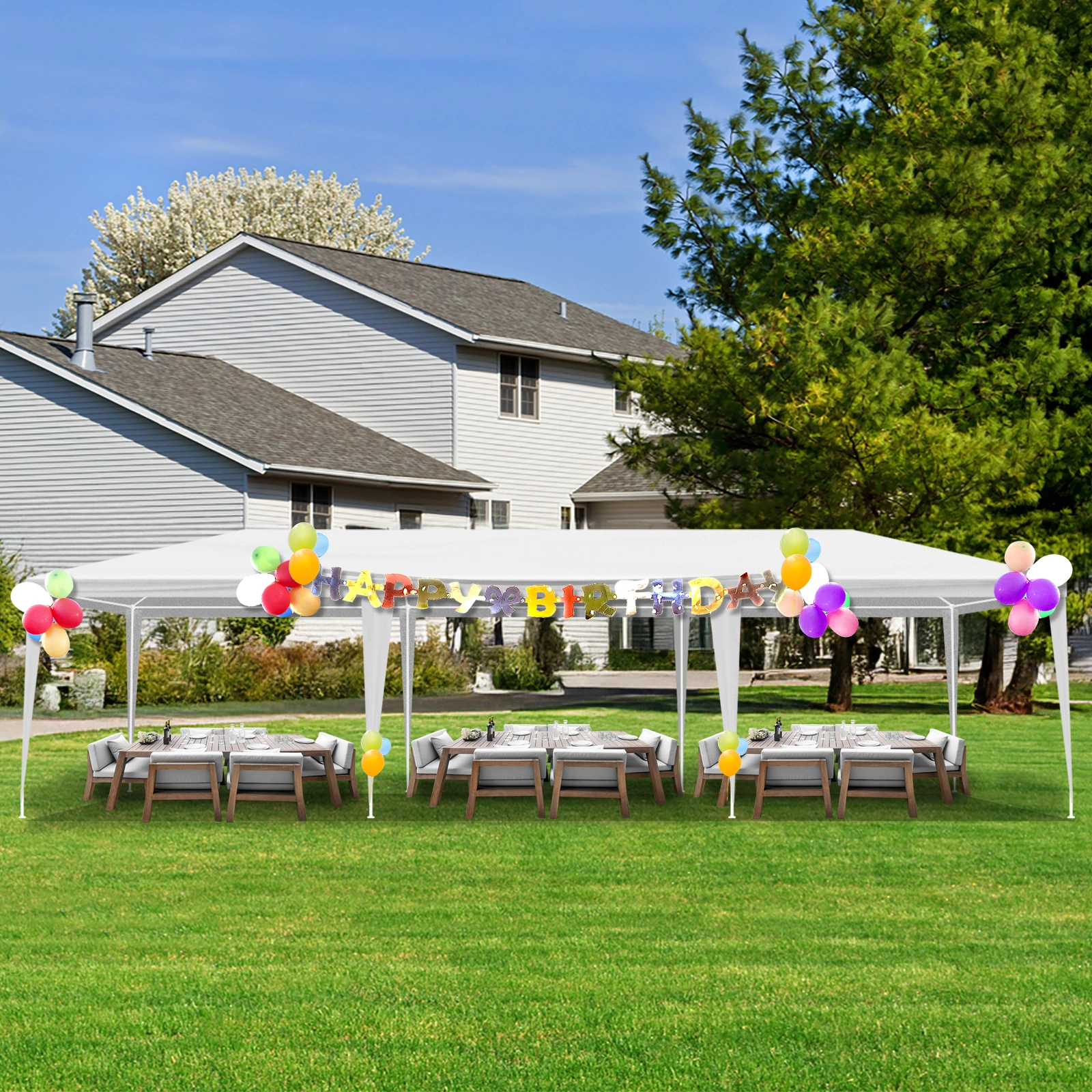 3*9m Non-Cloth PE Cloth Plastic Sprayed Iron Pipe Outdoor Party Tent White view 10