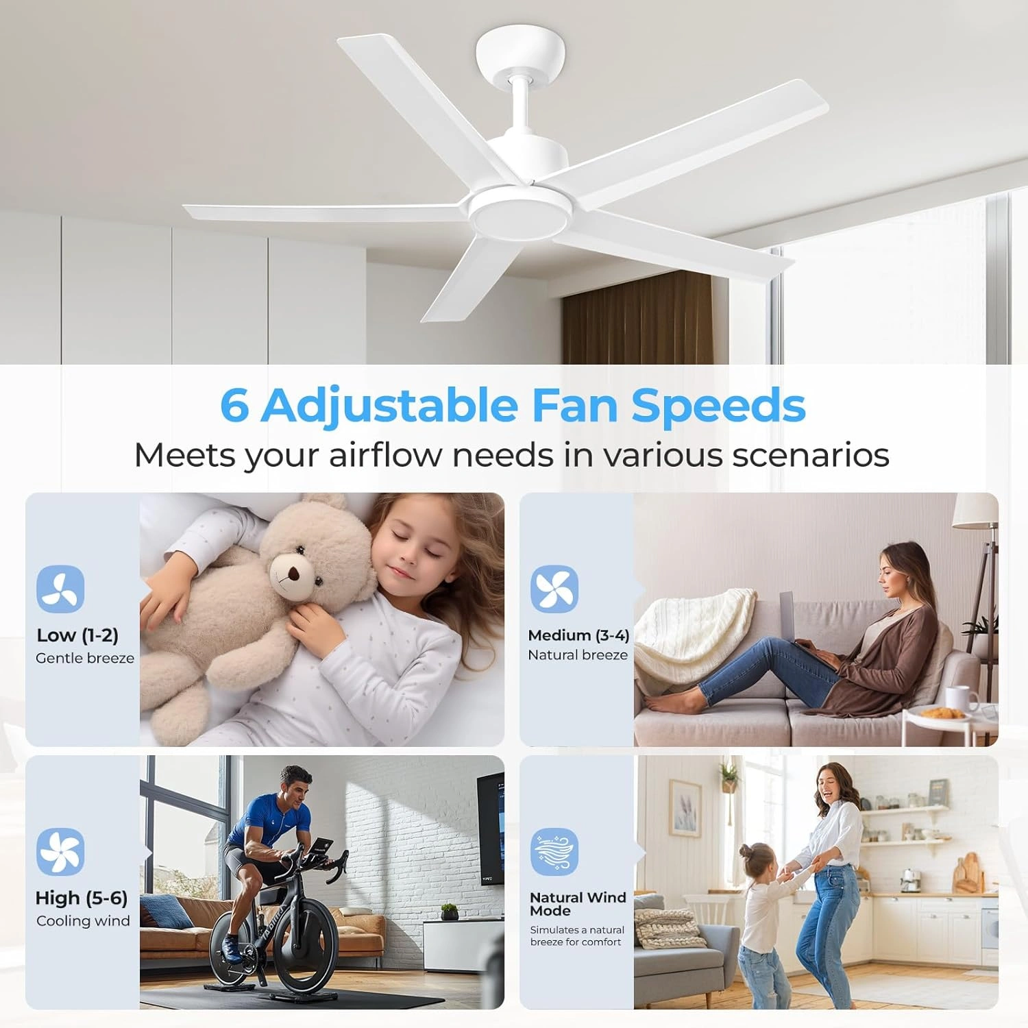 44 inch Ceiling Fans with Lights, Large Air Volume Ceiling Fans with Reversible Quiet DC Motor and Remote, 5D-W5[Unable ship on weekends, TK/TEMU only for pickup, only TX10643 warehouse supports GOFO] view 4