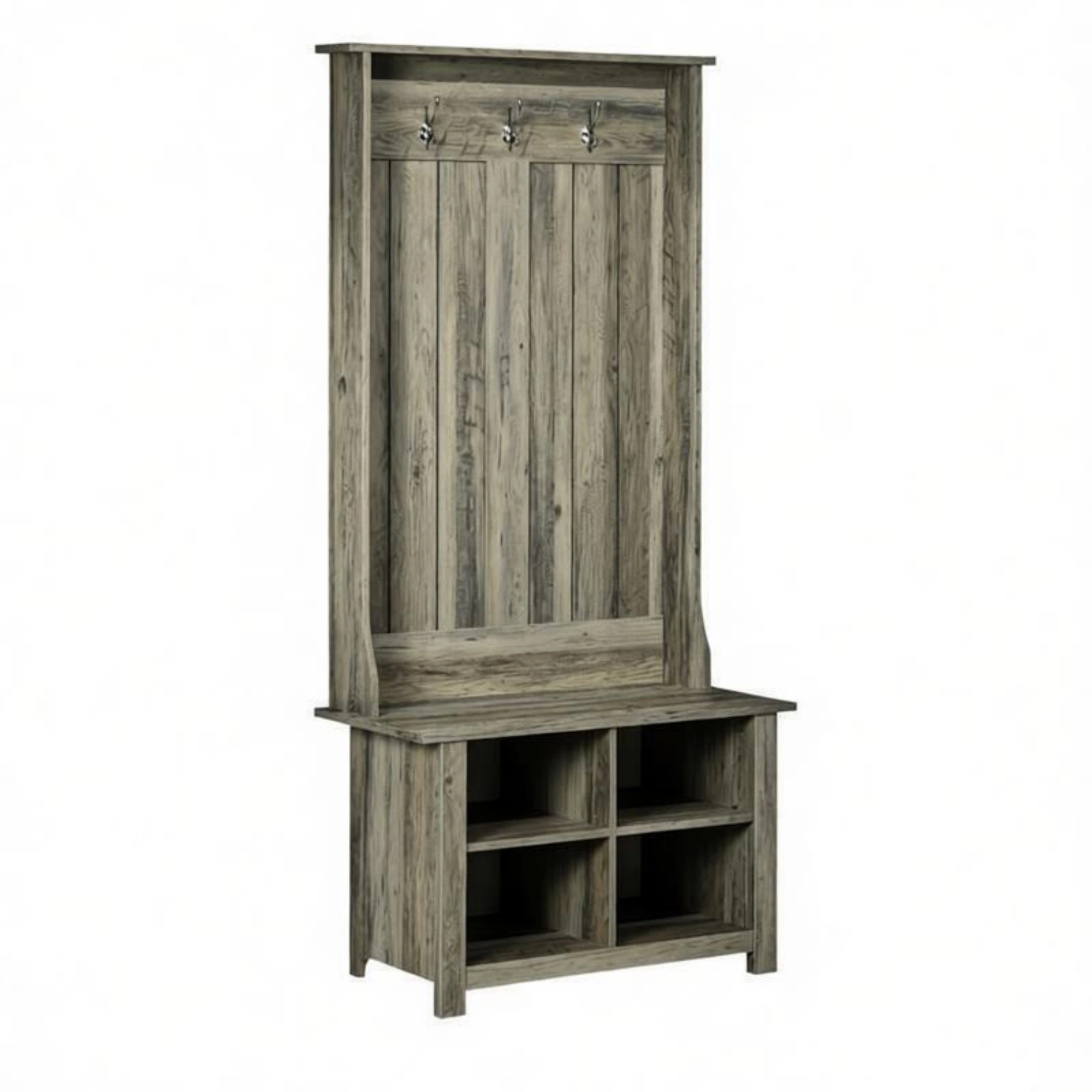 Grey Hall Tree with Shoe Storage Bench Entryway Organizer Coat Rack for Living Room view 2