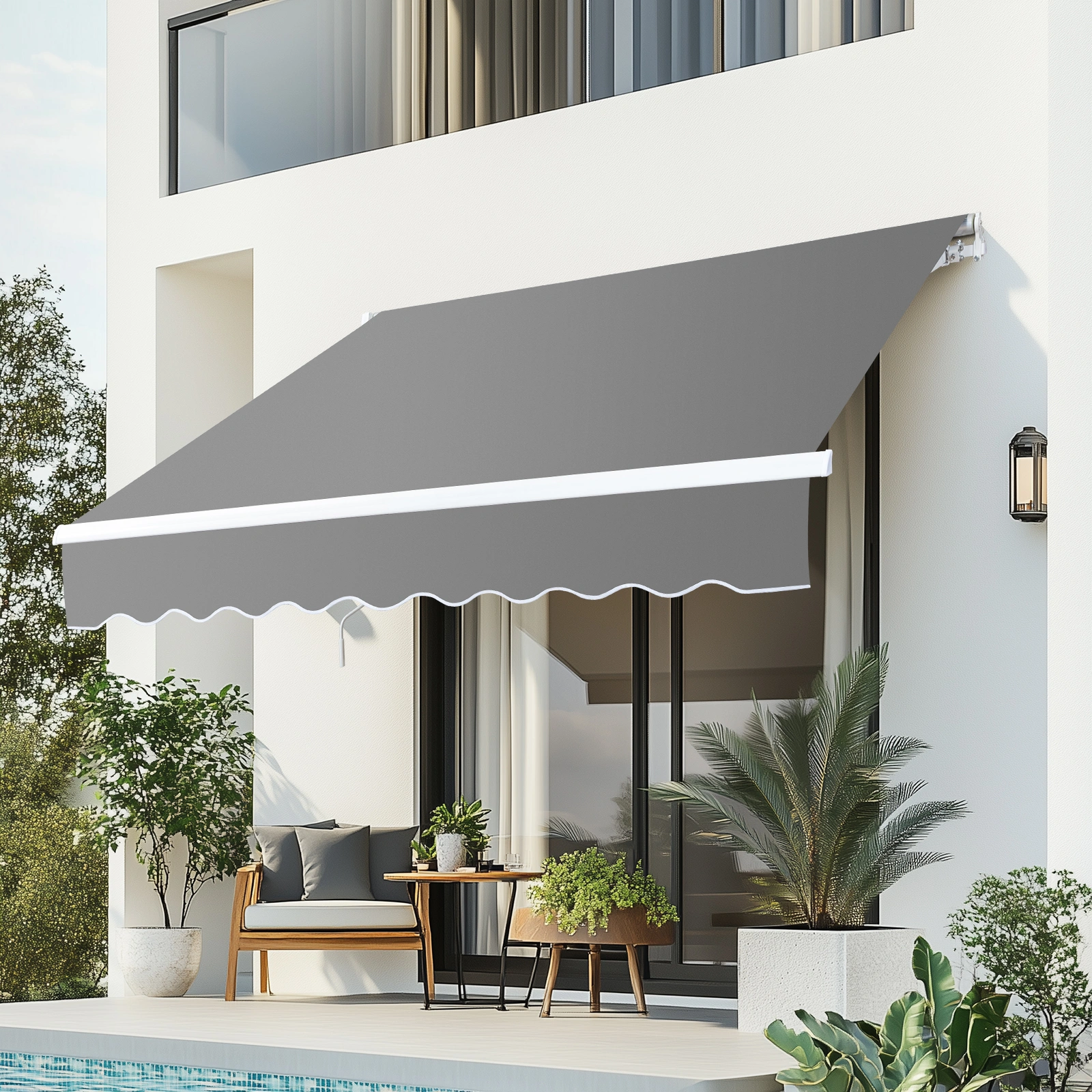 78"D x 102"W x 59"H Retractable Awning for Patio, Outdoor Curtain Side Zip Window Canopy, Grey view 3