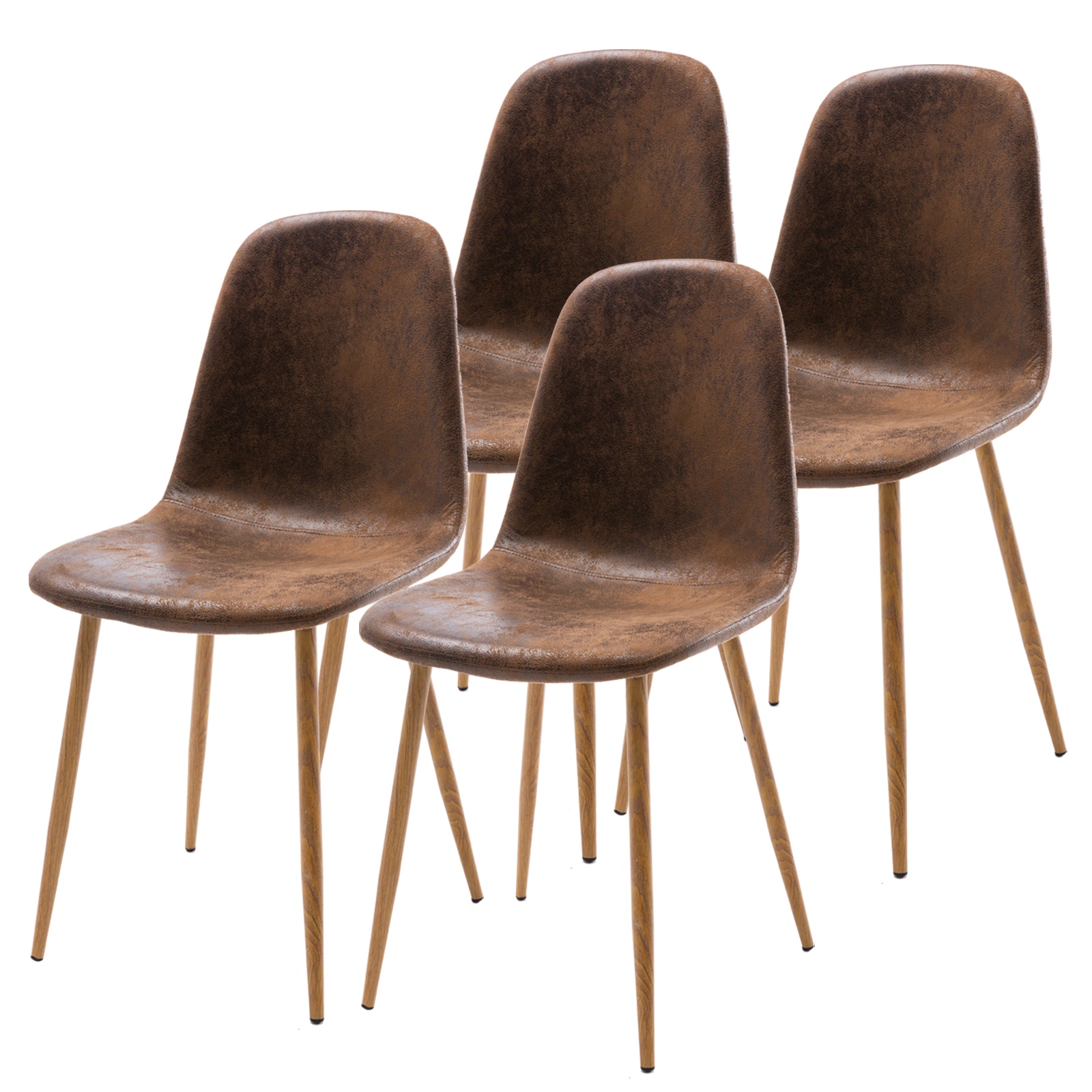 Set of 4 Suede Leather Dining Chairs, Brown Upholstered Dining Room Chair Set
