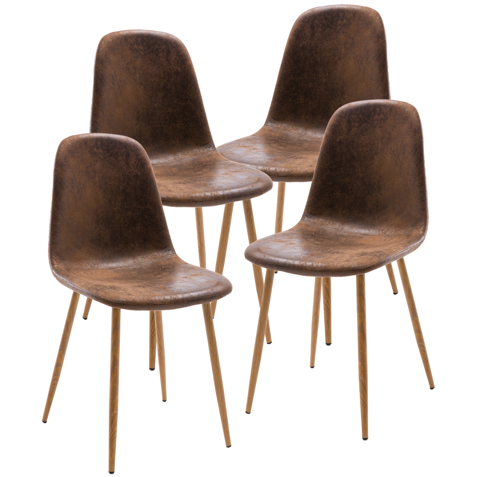 Set of 4 Suede Leather Dining Chairs, Brown Upholstered Dining Room Chair Set view 2