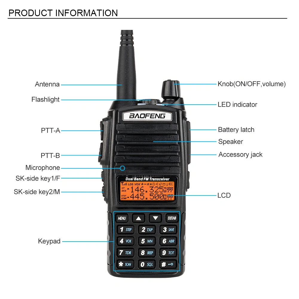 UV82 Dual Band Dual Standby Dual Display 5W Handheld Two Way Radio Walkie Talkie Black view 33