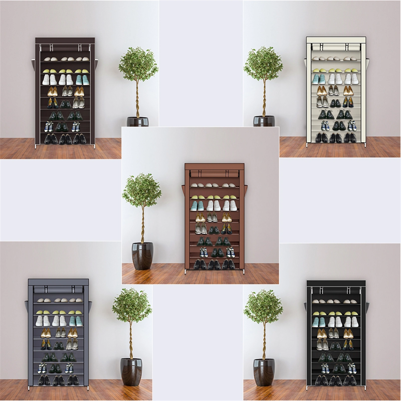 10 Tiers Shoe Rack with Dustproof Cover Closet Shoe Storage Cabinet Organizer Gray view 11