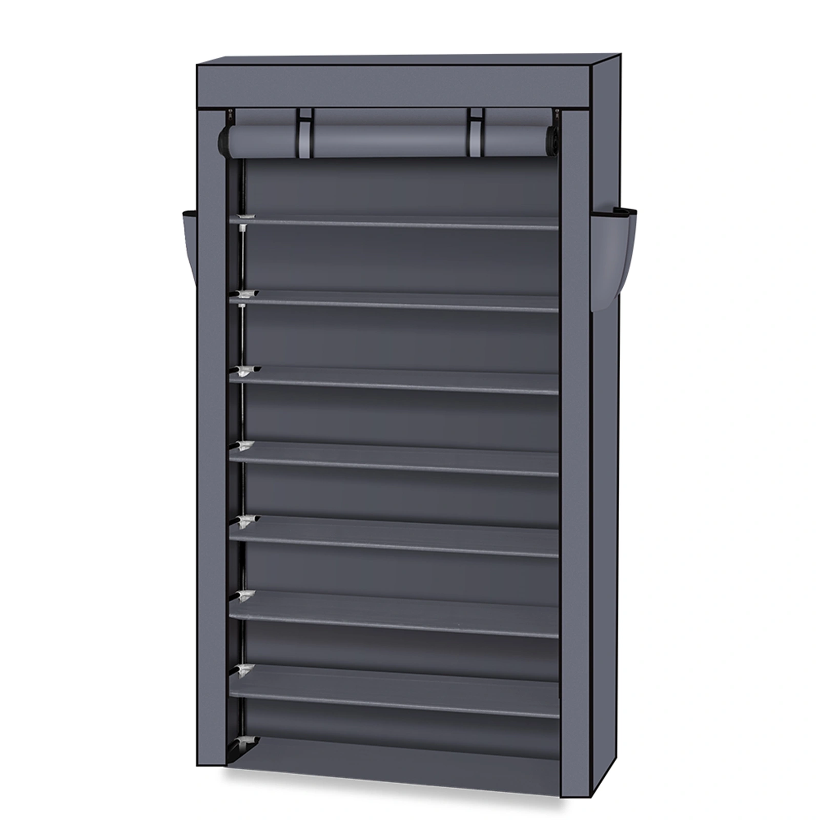 10 Tiers Shoe Rack with Dustproof Cover Closet Shoe Storage Cabinet Organizer Gray view 2