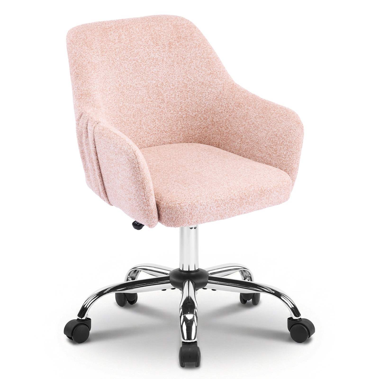4" Vanity Desk Chair with Armrests Snowflake Velvet Upholstered Office Chair 31"-35" Height Adjustable 360° Swivel Rolling Chair for Bedroom Study Living Room Orange