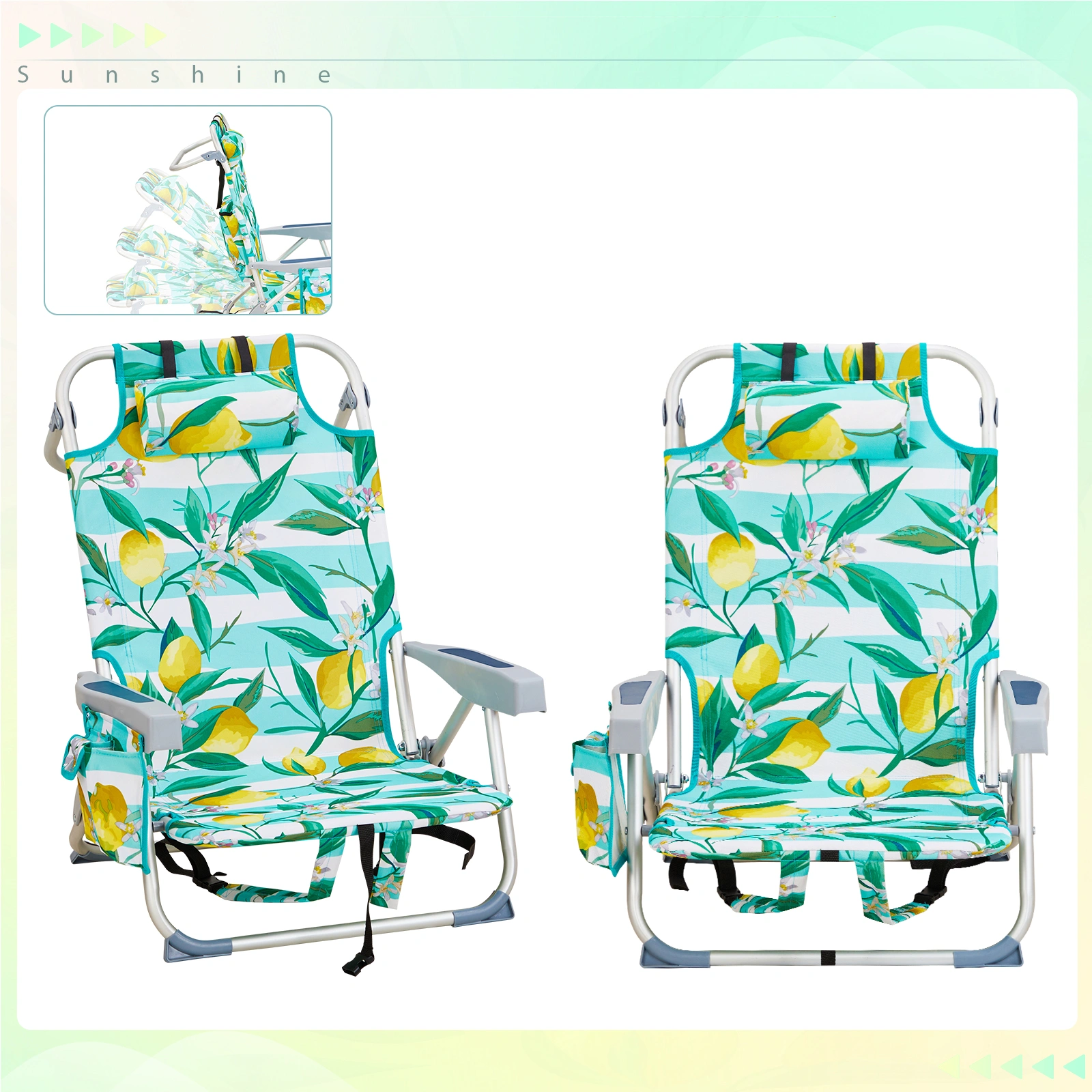 63*65*82cm Short Oxford Cloth Silver White Aluminum Tube Bearing 100kg Beach Chair Lemon view 12