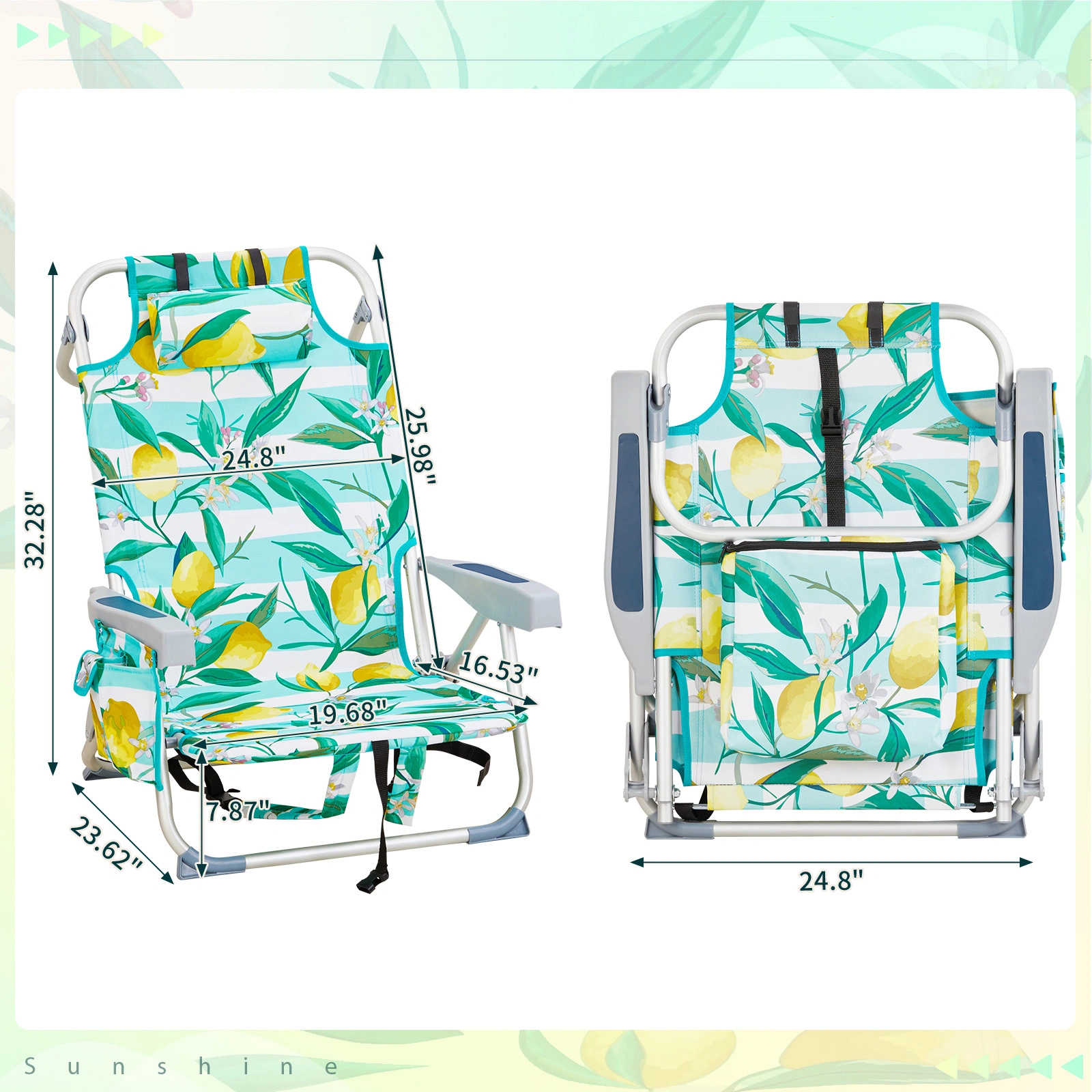 63*65*82cm Short Oxford Cloth Silver White Aluminum Tube Bearing 100kg Beach Chair Lemon view 13