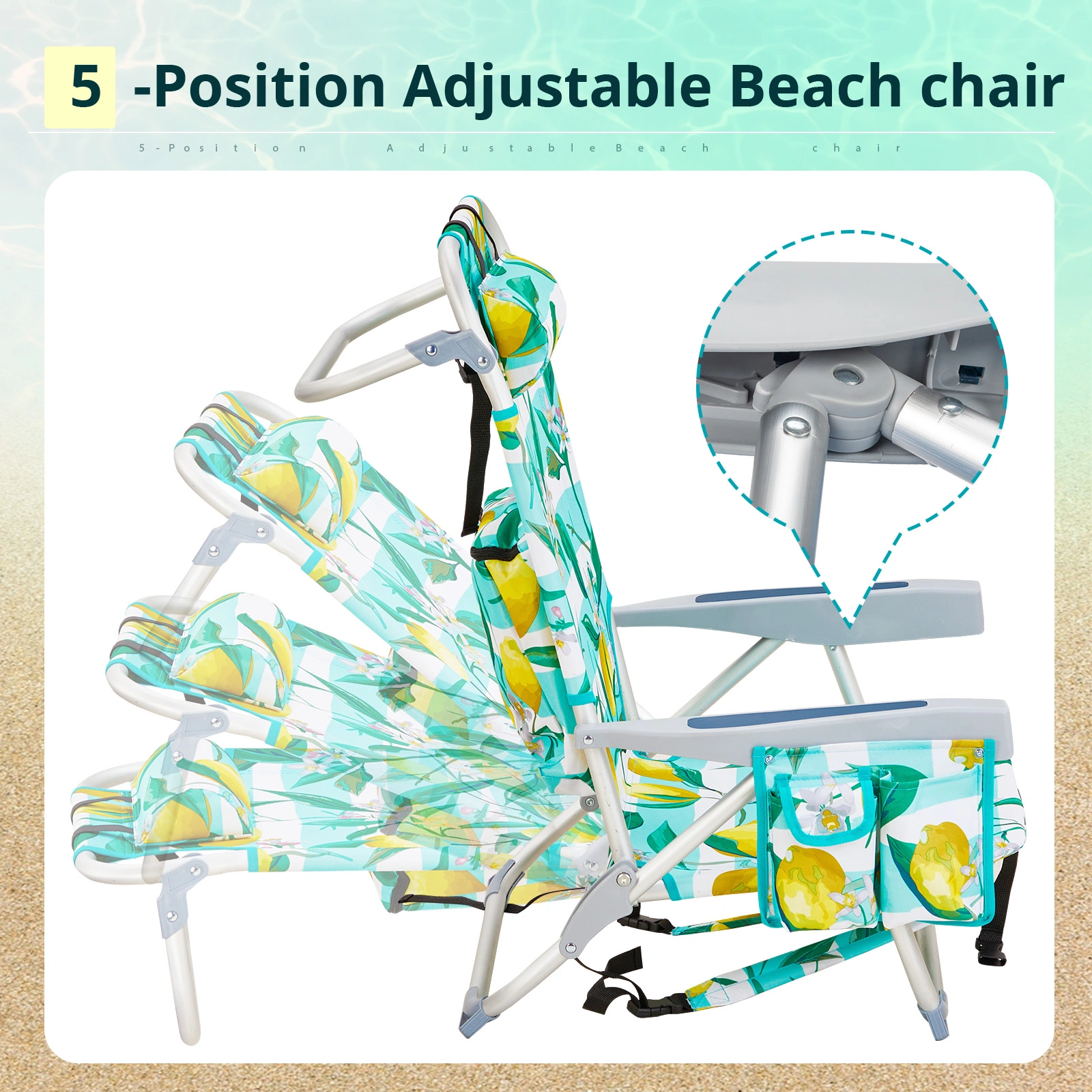 63*65*82cm Short Oxford Cloth Silver White Aluminum Tube Bearing 100kg Beach Chair Lemon view 14